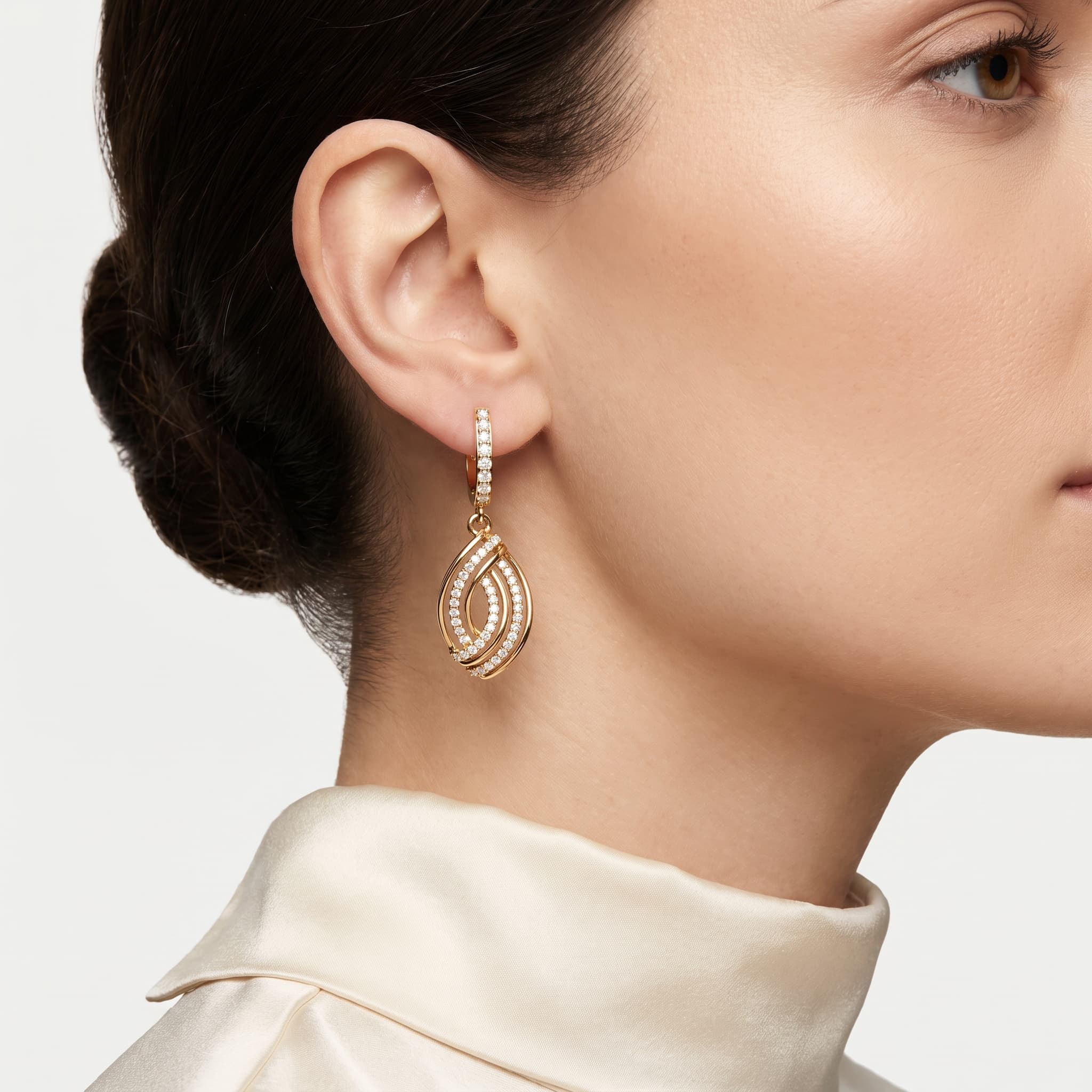 Twisted Flame — Pavé Diamond Drop Hoop Earrings thumbnail 3