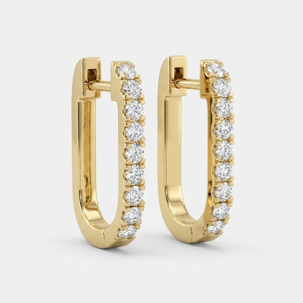 Modern Edge — Pavé Diamond Rectangular Hoop Earrings on model