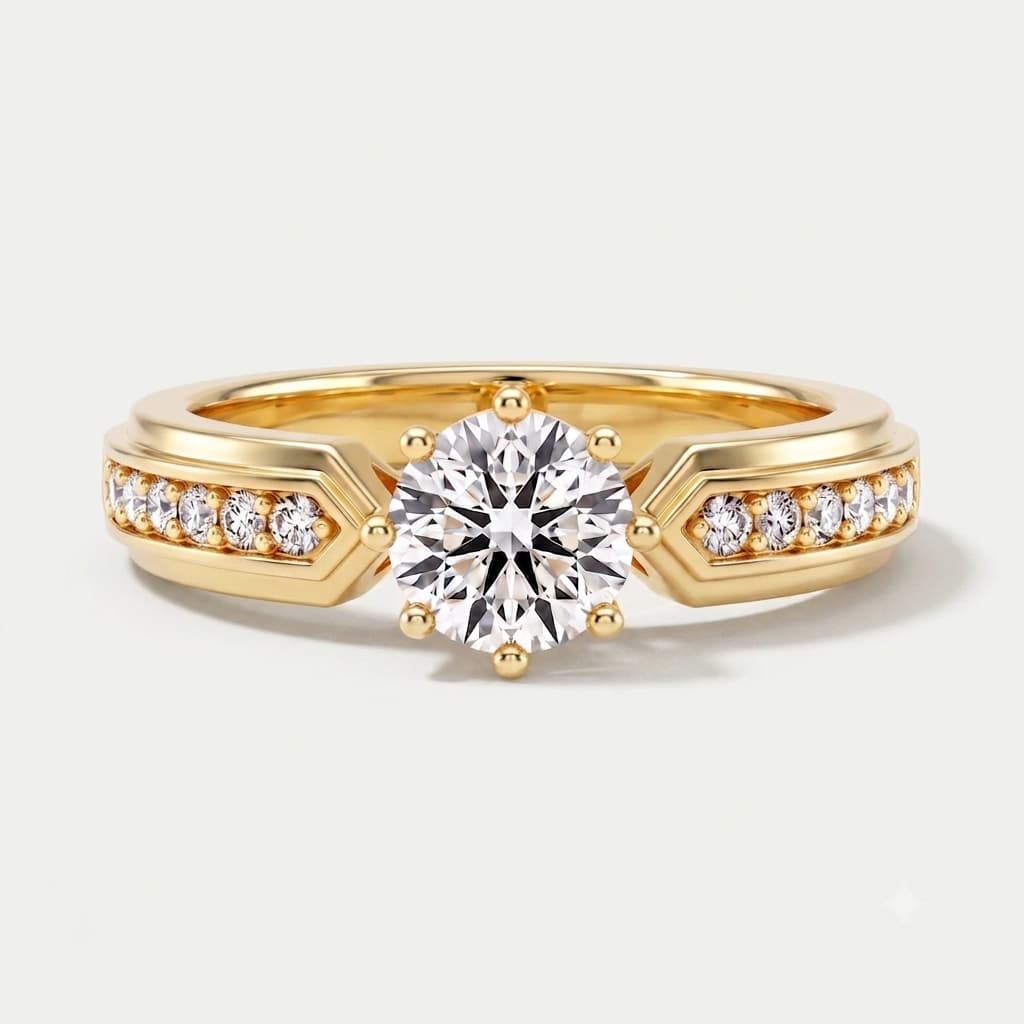 Chevron Embrace — Round Diamond Bypass Ring