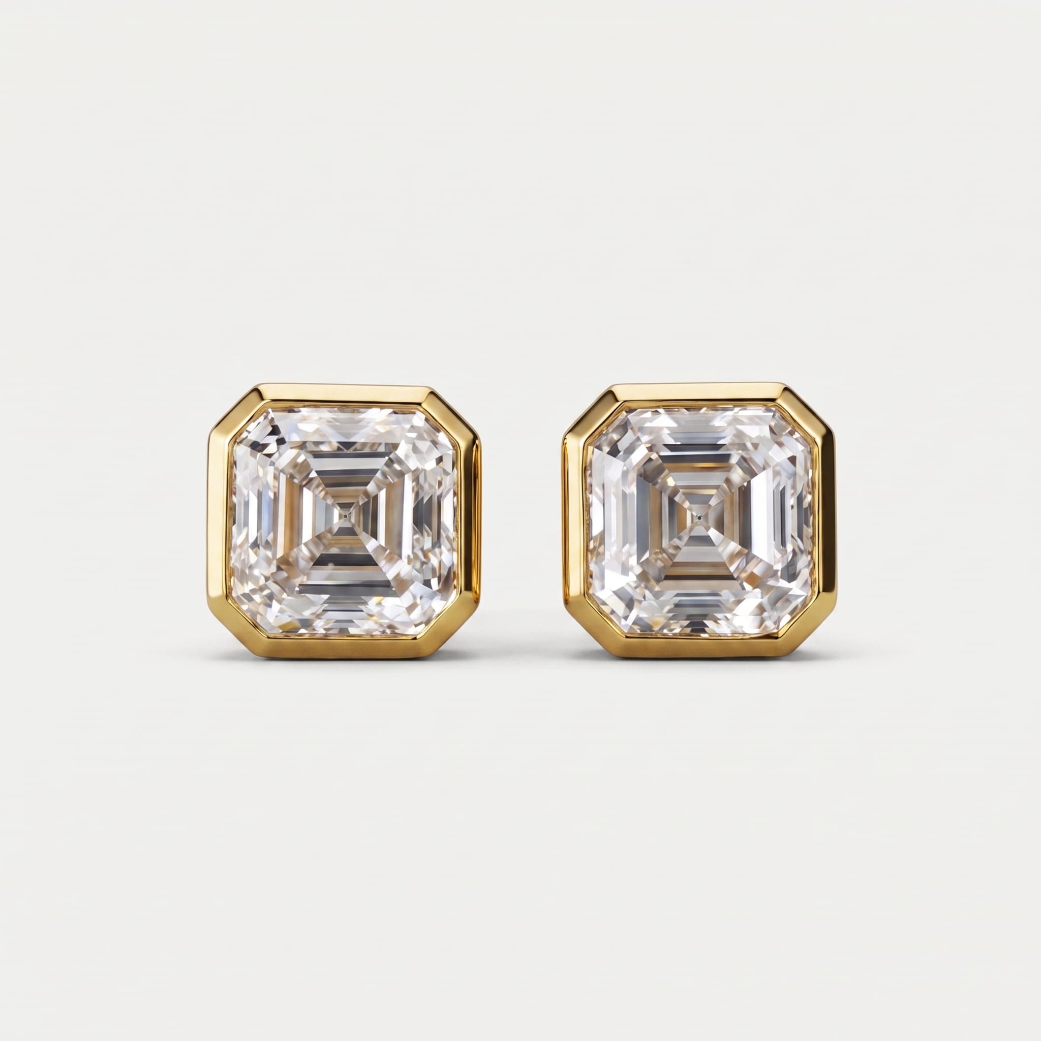 Golden Frame — Asscher Cut Diamond Bezel Stud Earrings
