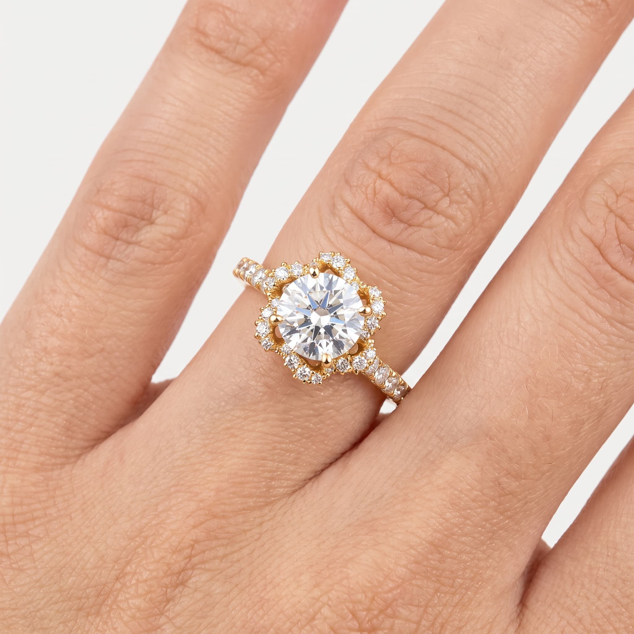 Blossom Halo — Round Diamond Floral Halo Ring with Pavé Shoulders thumbnail 4