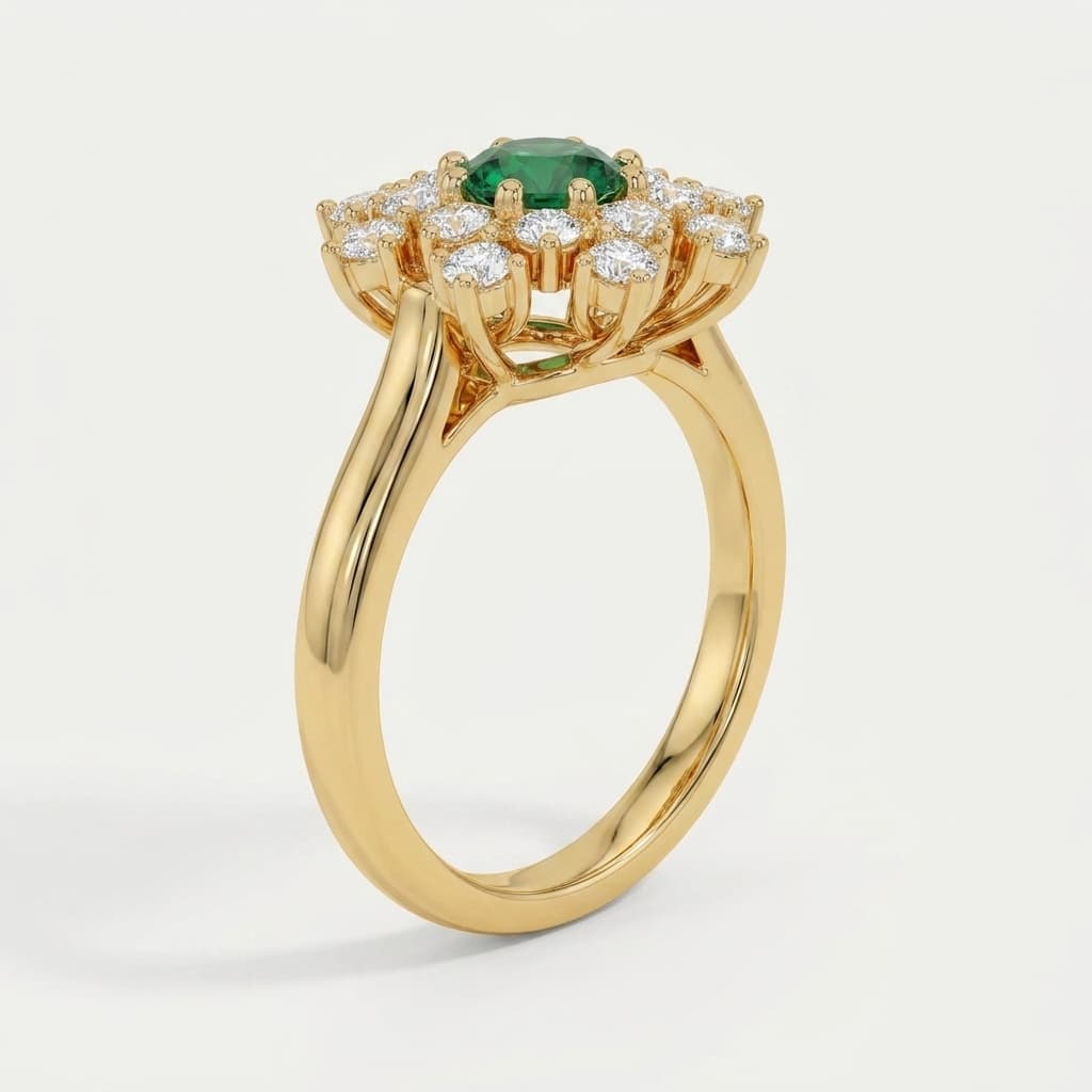 Verdant Bloom — Green Sapphire Diamond Halo Ring on model