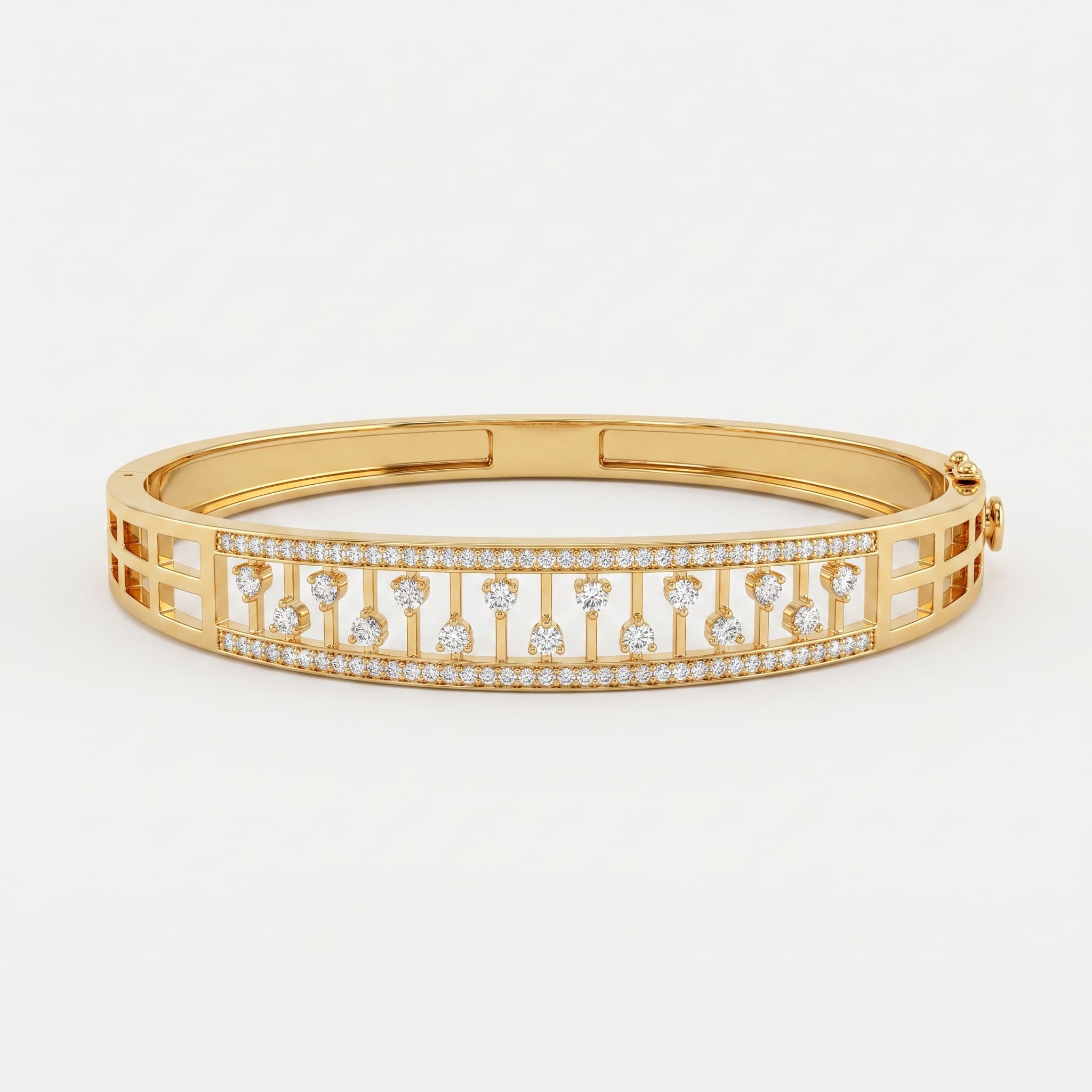 Lattice Row — Round Diamond Openwork Bangle Bracelet