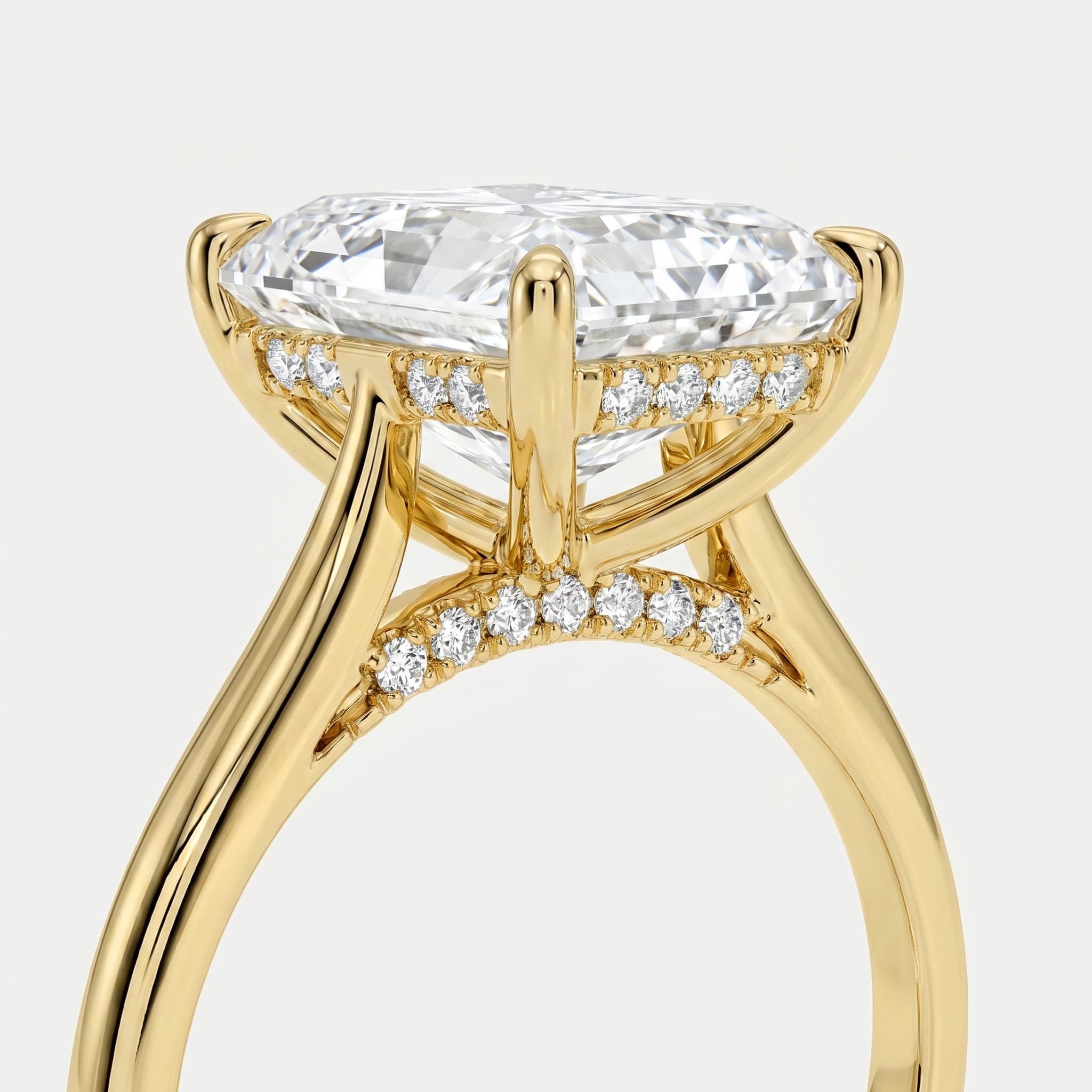 Radiant Lab Grown Diamond Hidden Halo Engagement Ring on model