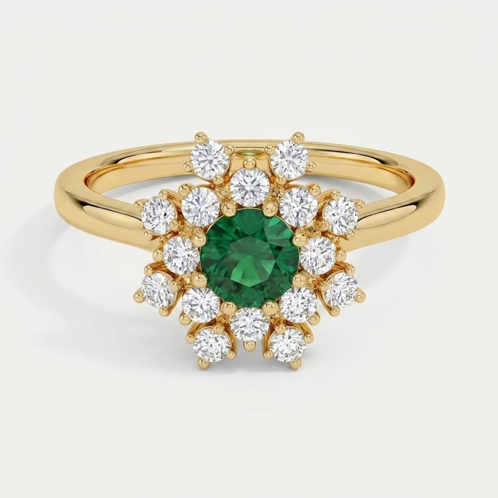 Verdant Bloom — Green Sapphire Diamond Halo Ring