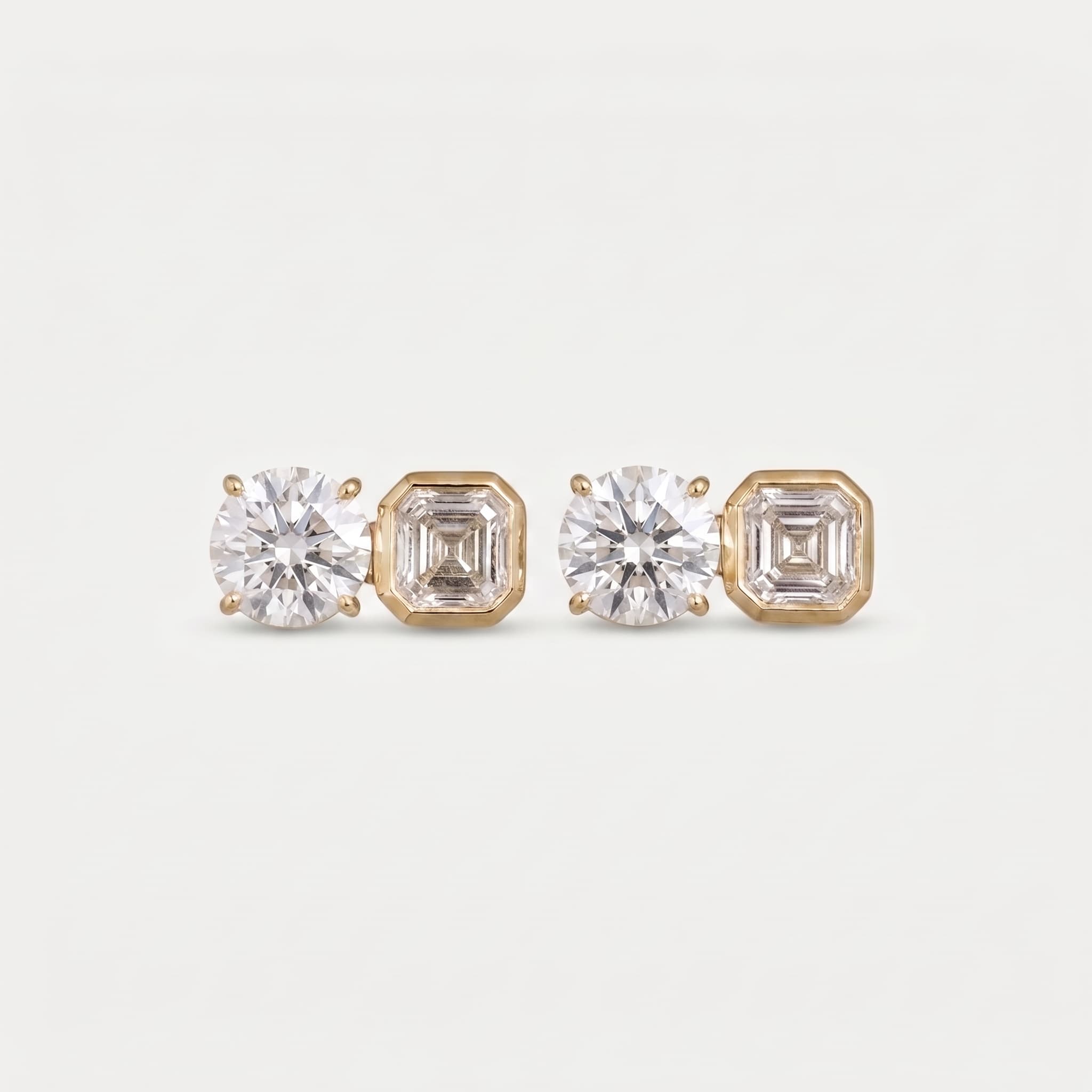 Duality — Round & Asscher Diamond Split Bezel Stud Earrings