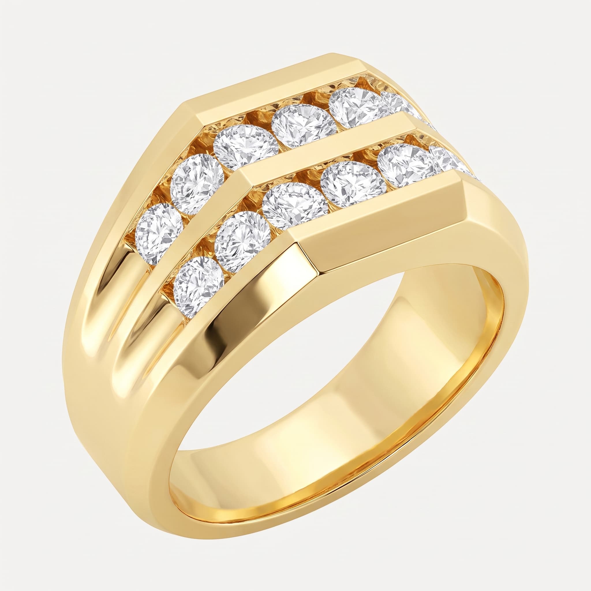 Double Line — Round Diamond Two-Row Channel Wedding Ring thumbnail 3