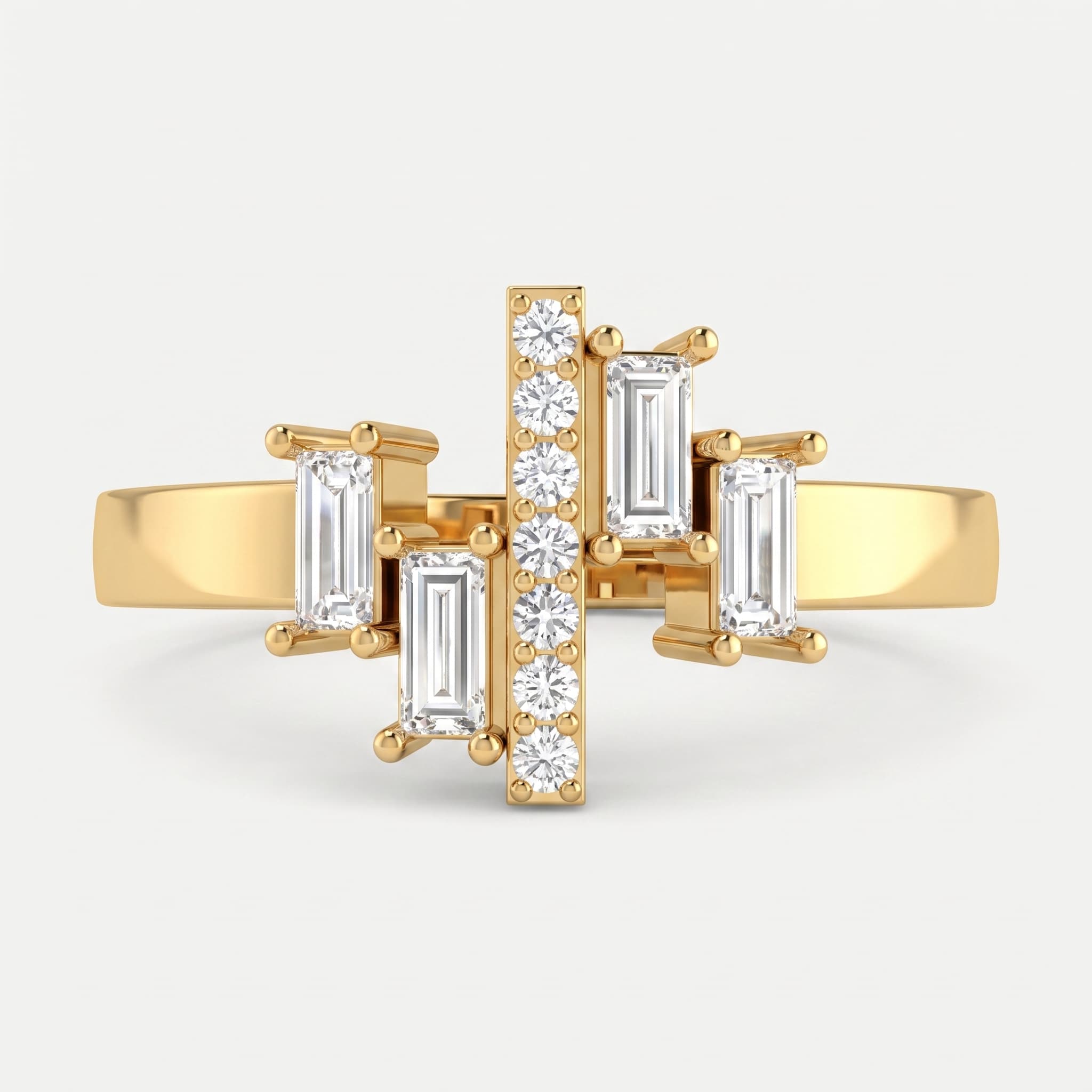 Scattered Light — Baguette & Round Diamond Cluster Ring