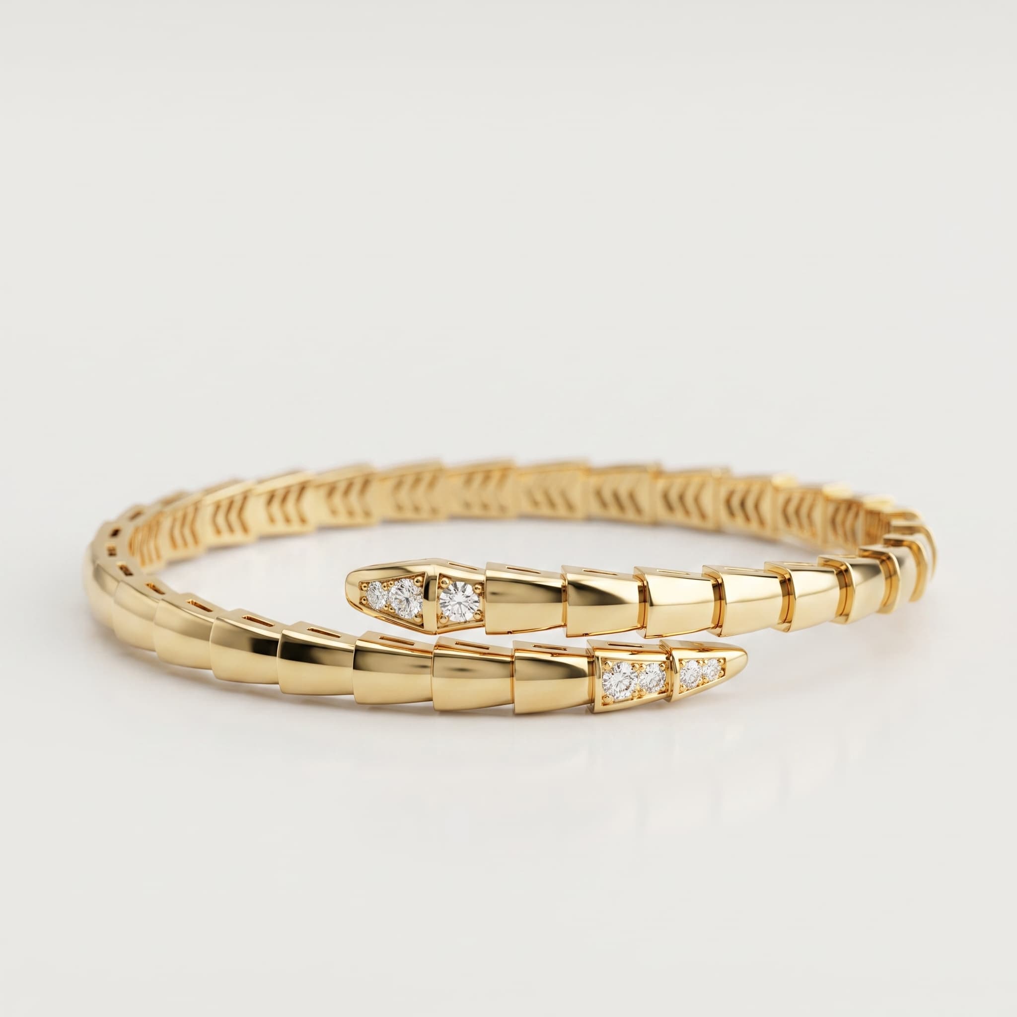 Serpent's Kiss — Round Diamond Open Coil Bangle with Graduated Tips