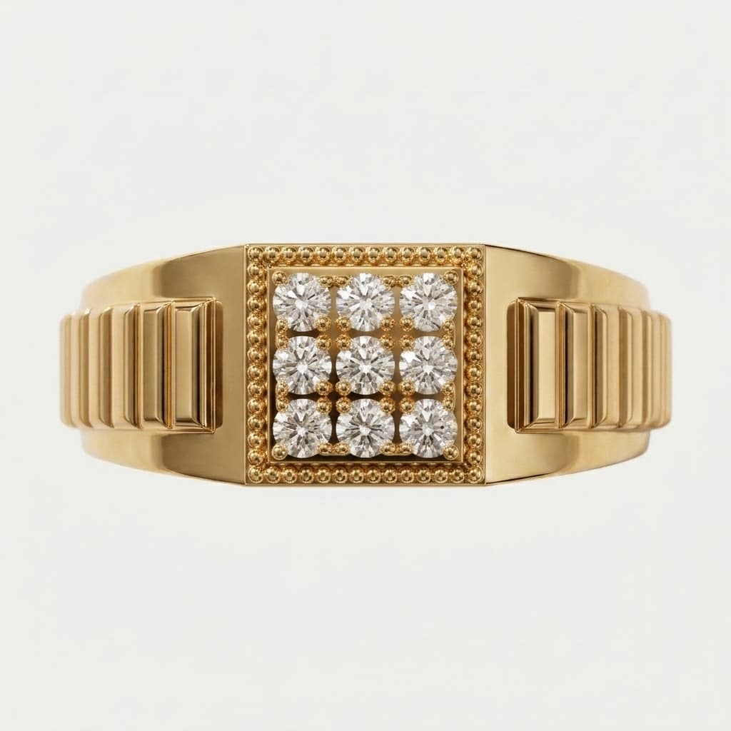 Ridgeline — Round Diamond Pavé Square Men's Ring