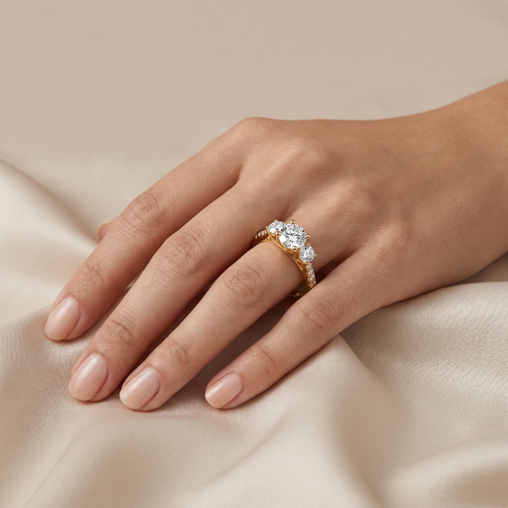 Side by Side — Round Three Stone Diamond Ring thumbnail 4