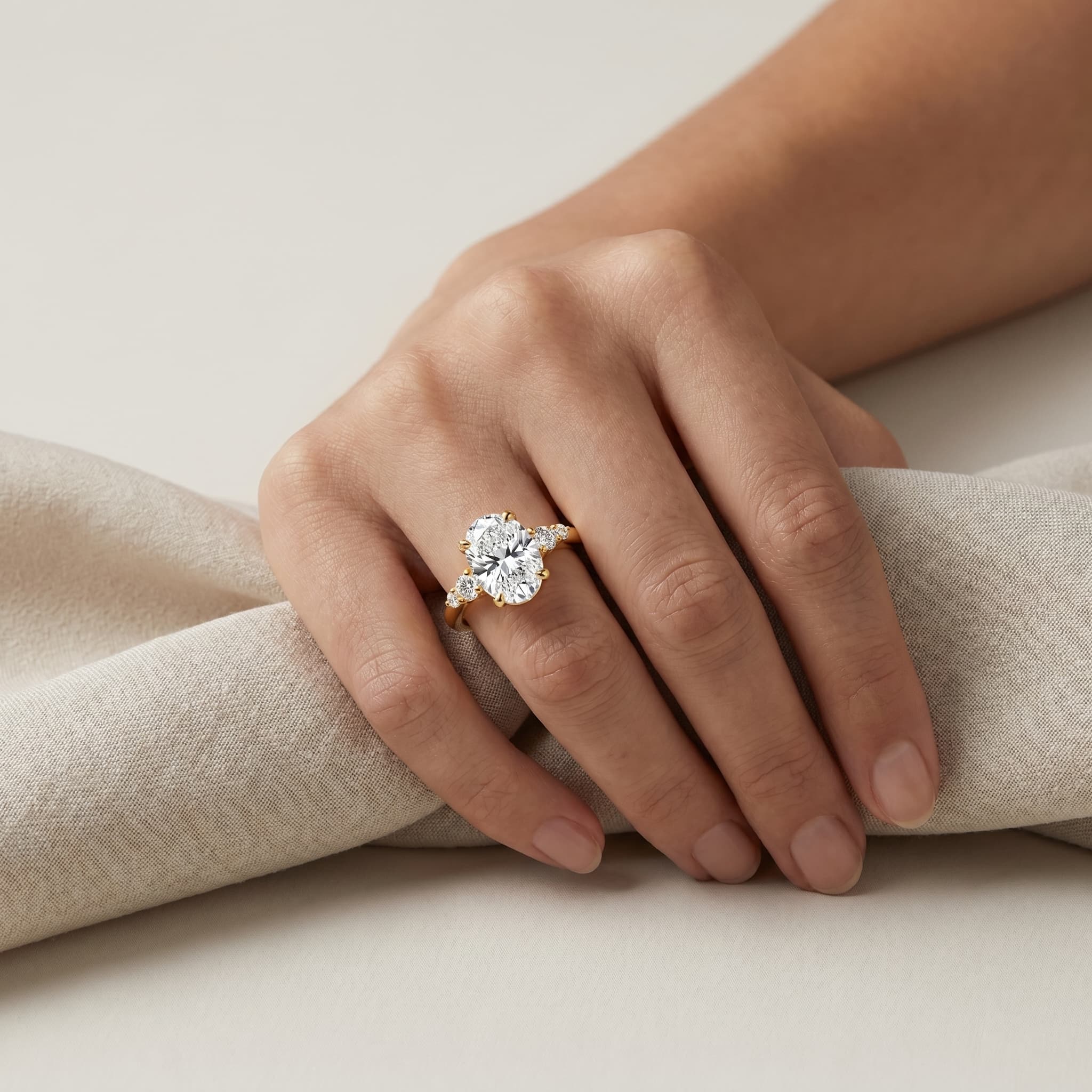 Quiet Company — Oval Diamond Side Stone Ring thumbnail 4
