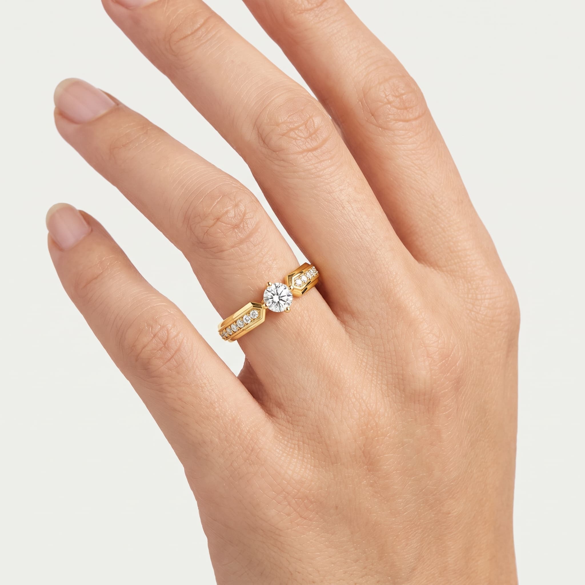 Chevron Embrace — Round Diamond Bypass Ring thumbnail 4