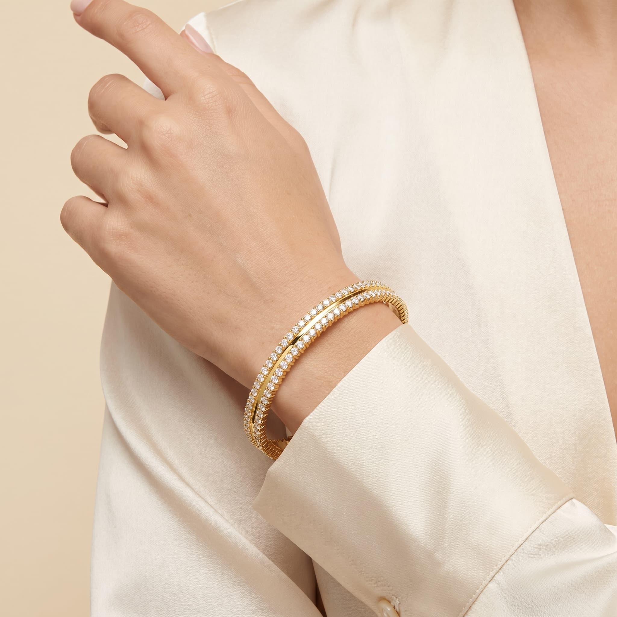 Double Radiance — Two Row Diamond Eternity Bangle on model