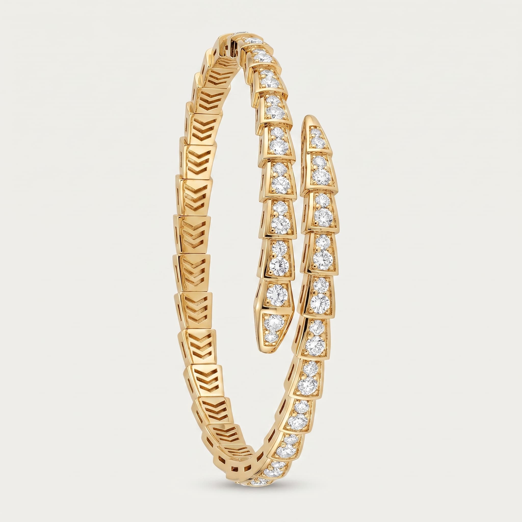 Serpentine — Round Diamond Open Coil Bangle on model