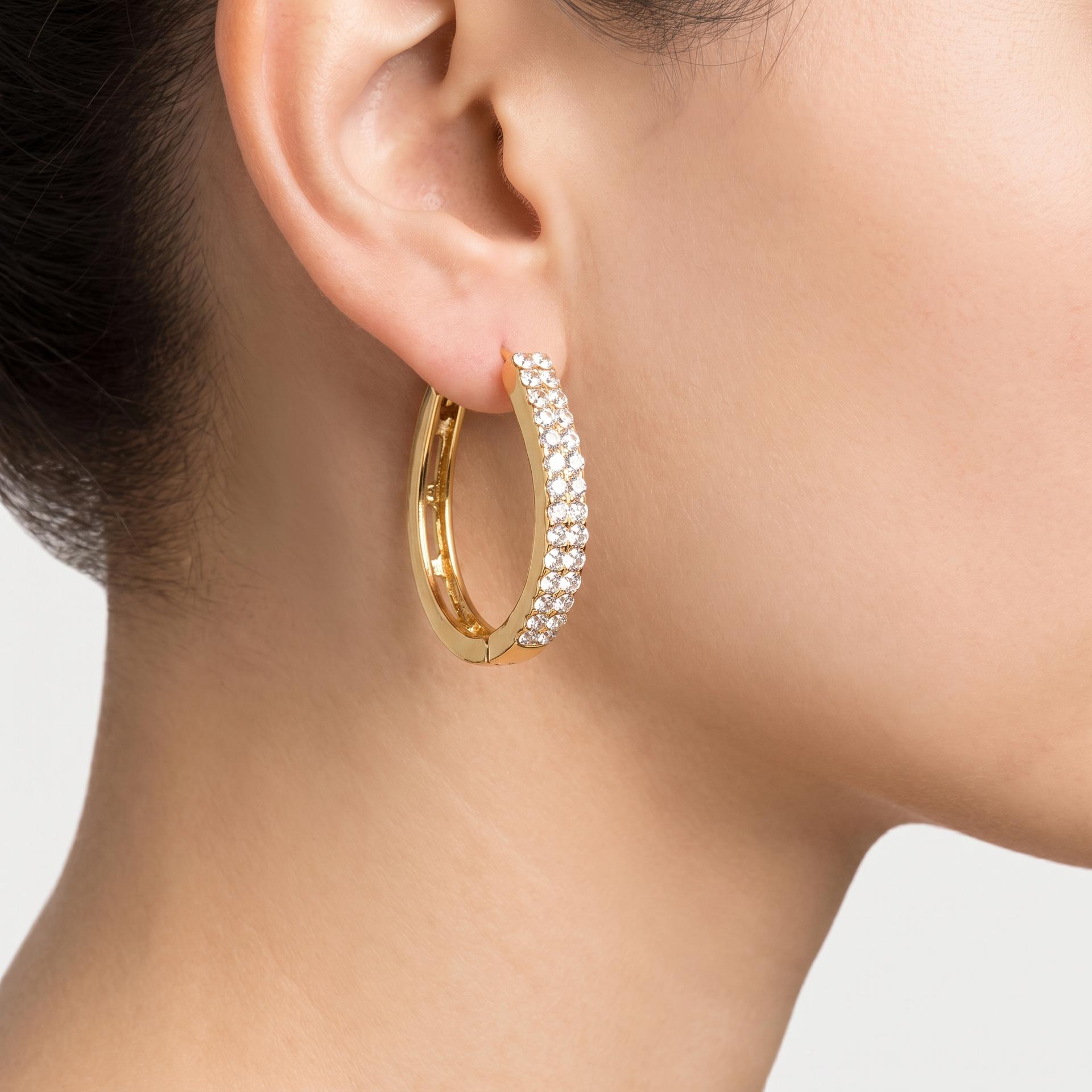 Round Diamond Two-Row Faceted Hoop Earrings 3