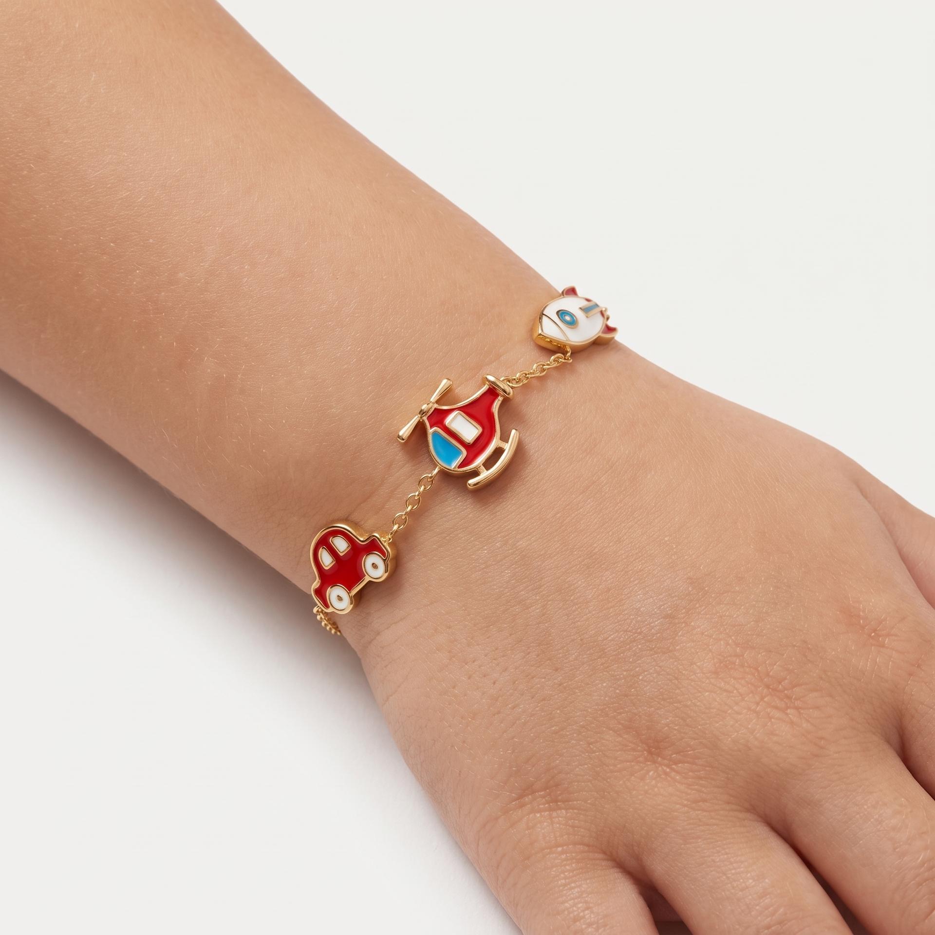 Little Voyager — Enamel Car, Helicopter & Rocket Charm Chain Bracelet 3
