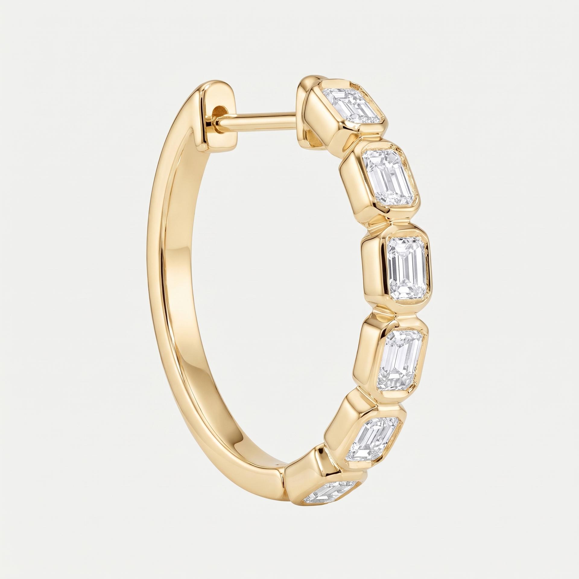 Emerald Cut Diamond Bezel Hoop Earrings 4