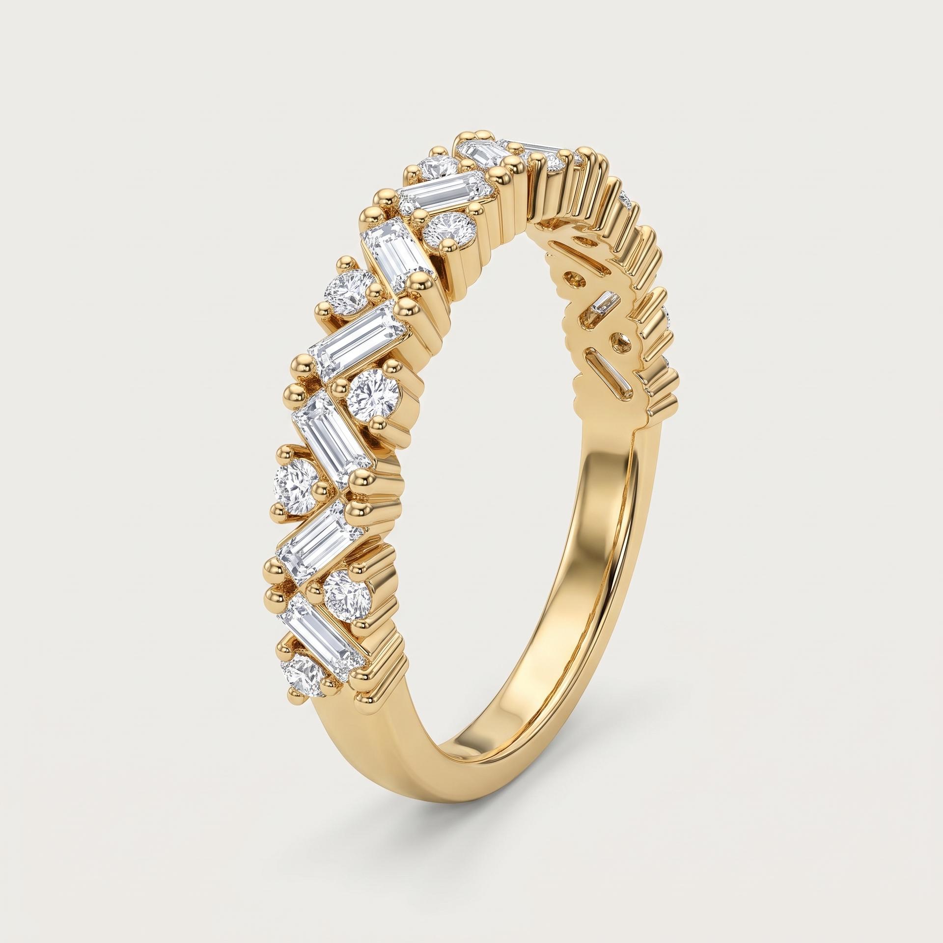 Baguette & Round Diamond Full Eternity Chevron Band 3