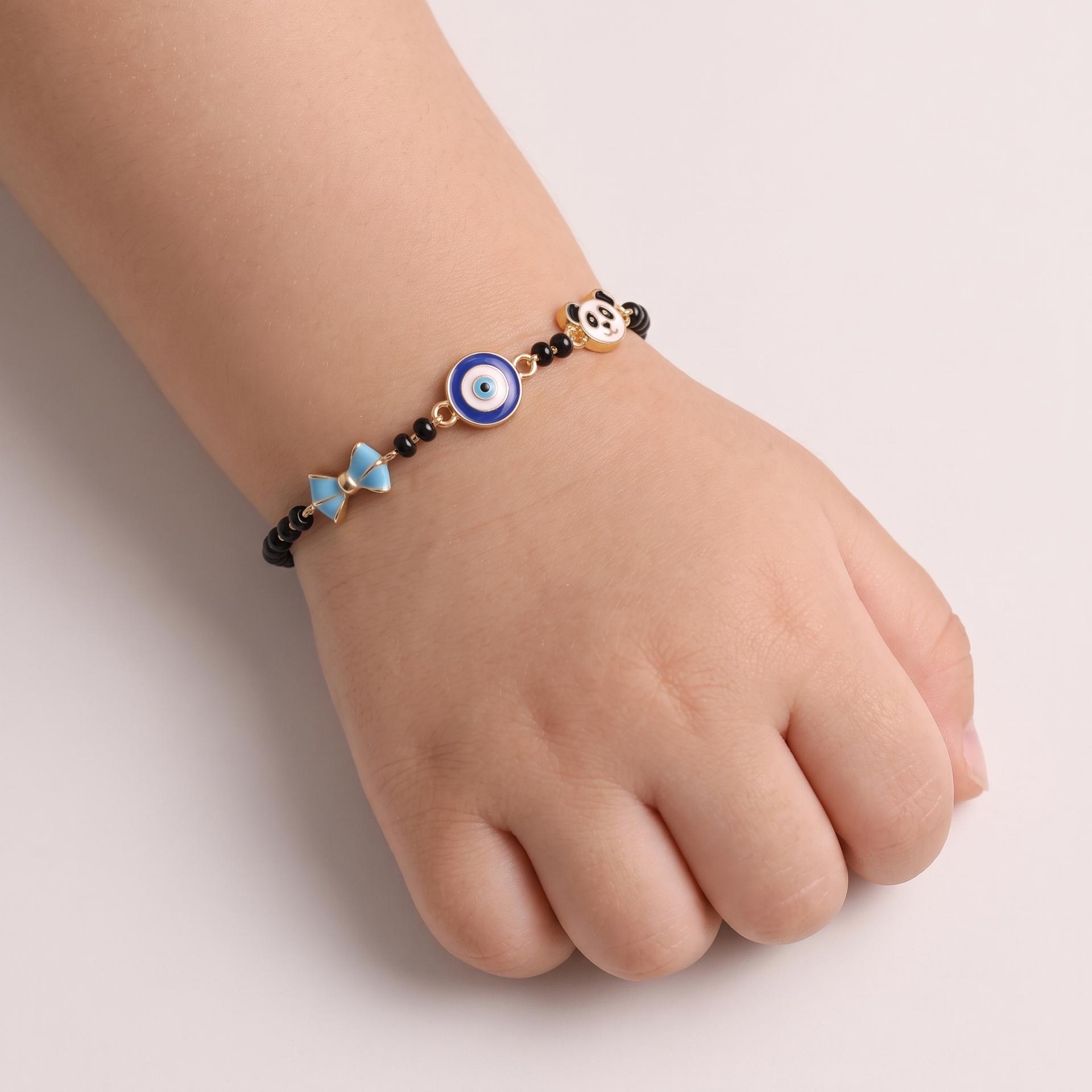 Panda Charm — Enamel Bow, Evil Eye & Panda Beaded Chain Bracelet 3