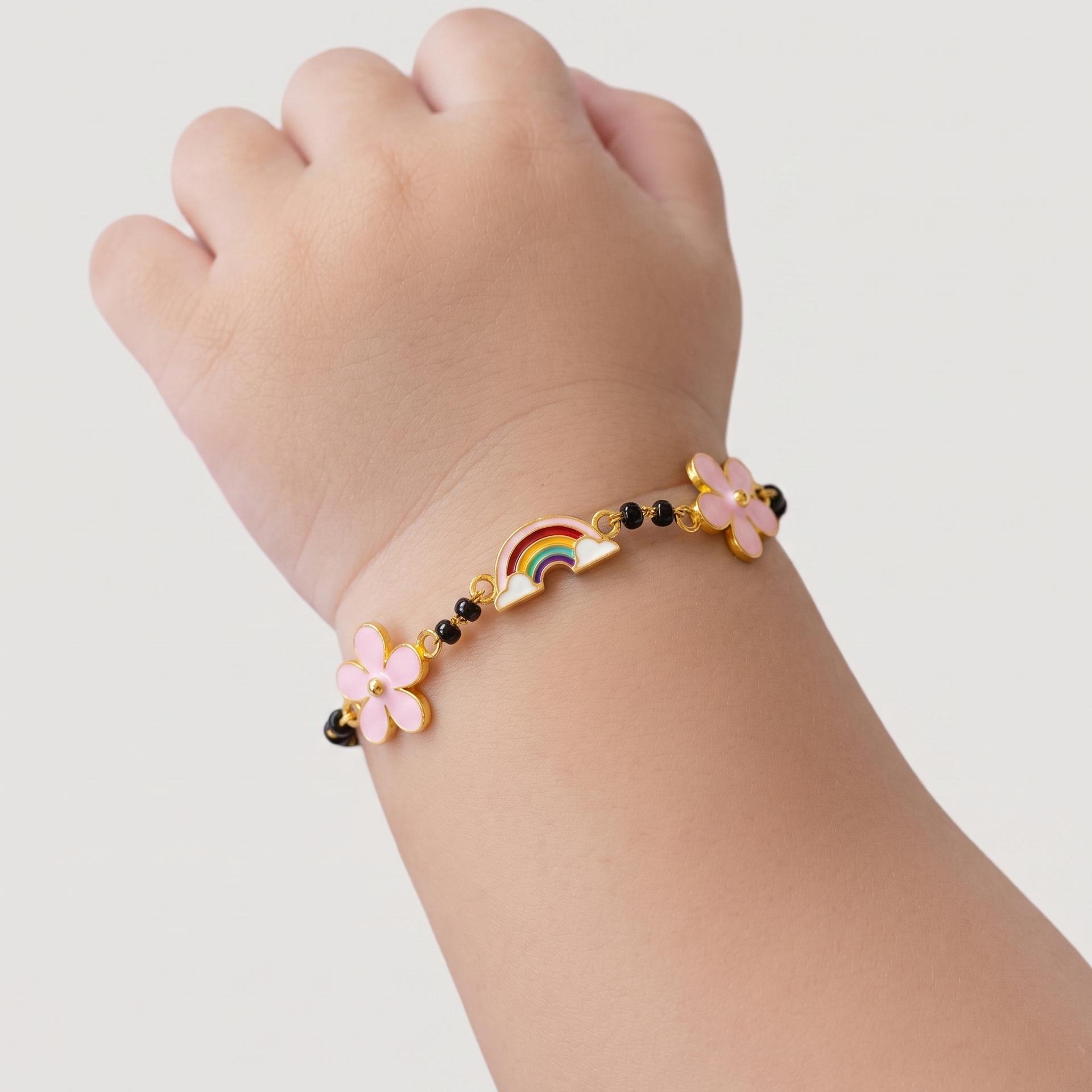 Rainbow Garden — Enamel Rainbow, Flower & Bead Chain Bracelet 2