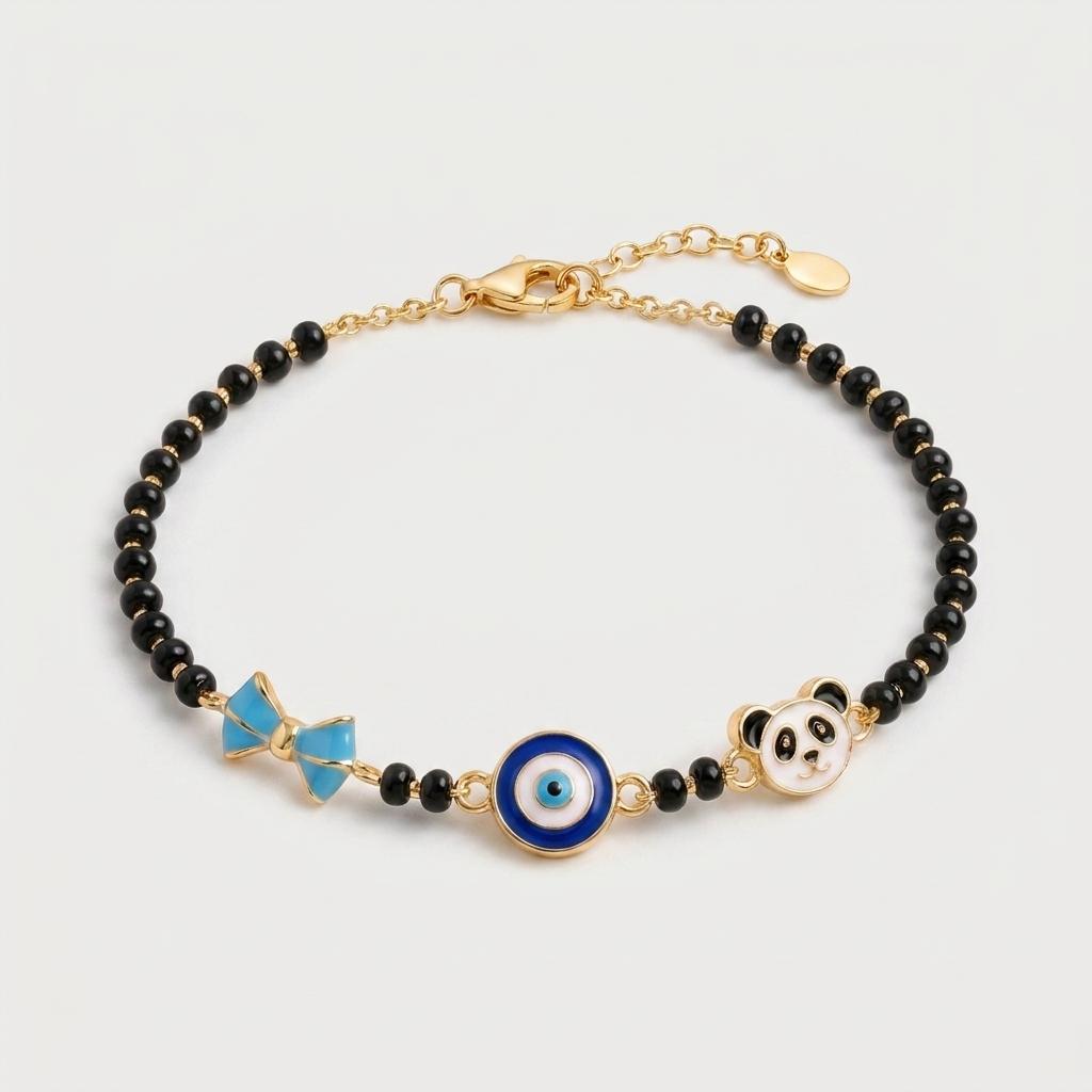 Panda Charm — Enamel Bow, Evil Eye & Panda Beaded Chain Bracelet 1