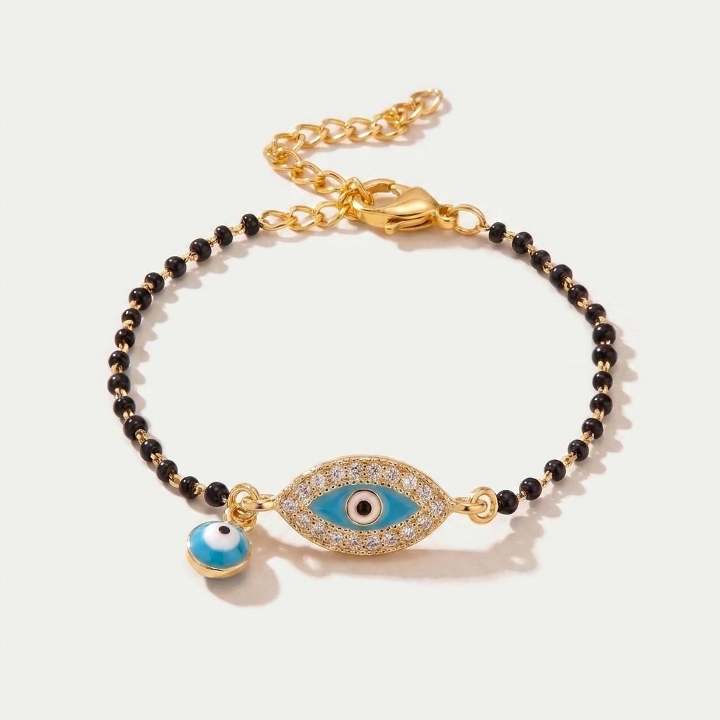 Watchful Eye — Pavé Outline Evil Eye Beaded Charm Bracelet 1