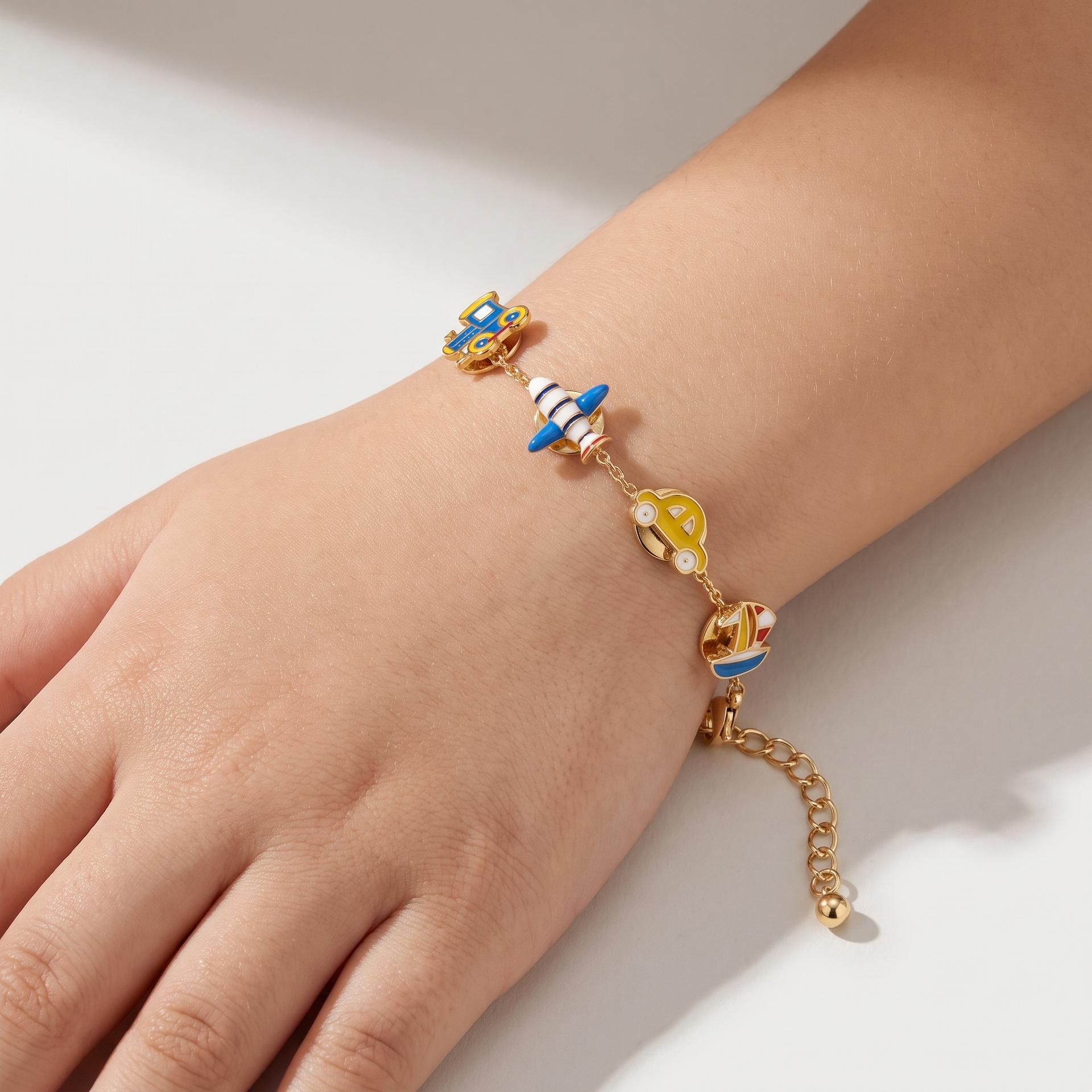 Toy Box — Enamel Train, Sailboat, Rocket & Car Charm Bracelet 2