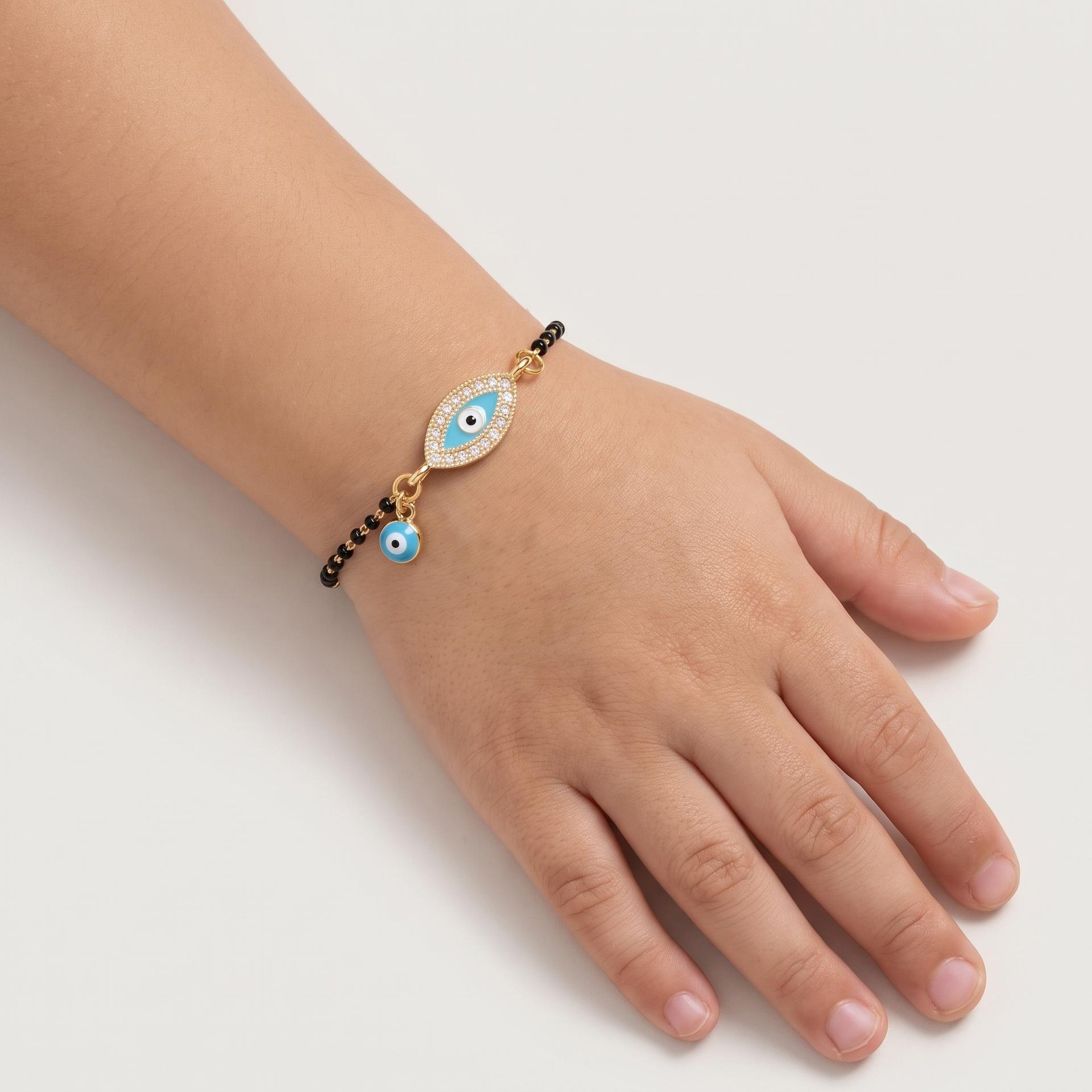 Watchful Eye — Pavé Outline Evil Eye Beaded Charm Bracelet 2