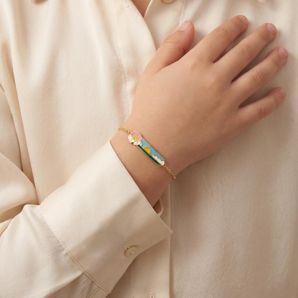 Sunny Sky — Enamel Rainbow & Sun Bar Charm Chain Bracelet 2