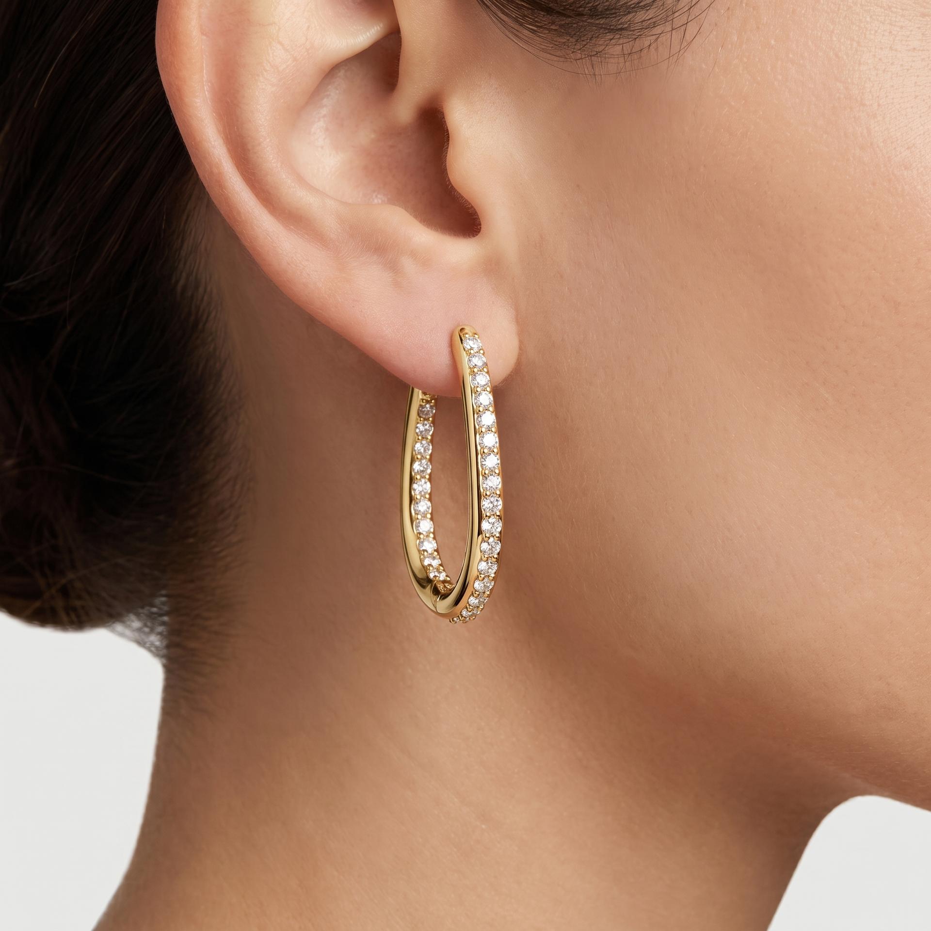 Round Diamond Inside-Out Oval Hoop Earrings 3