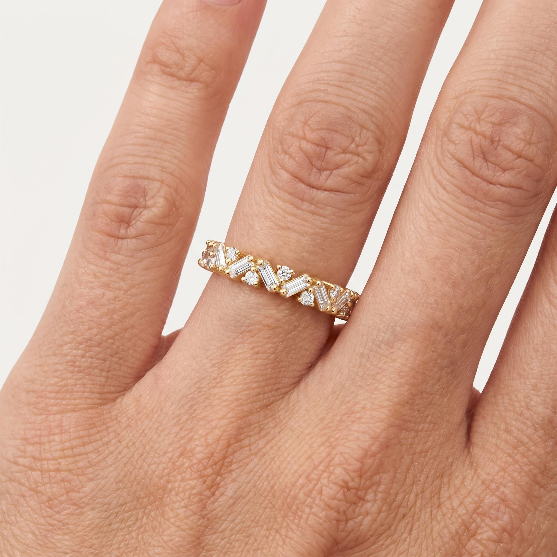 Baguette & Round Diamond Full Eternity Chevron Band 4