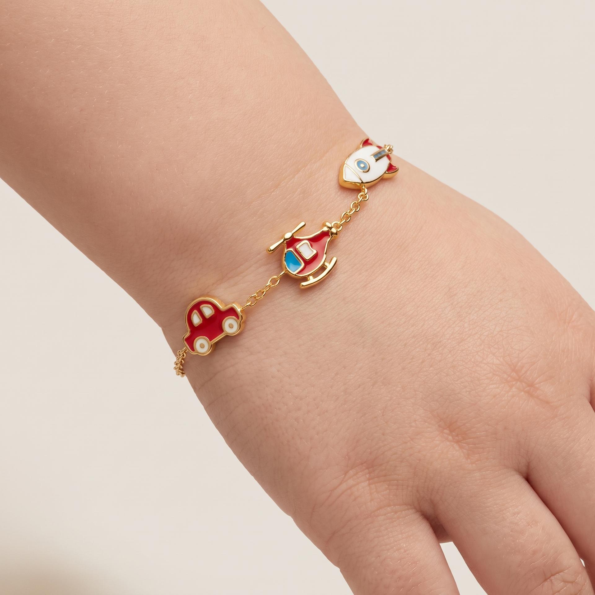 Little Voyager — Enamel Car, Helicopter & Rocket Charm Chain Bracelet 2