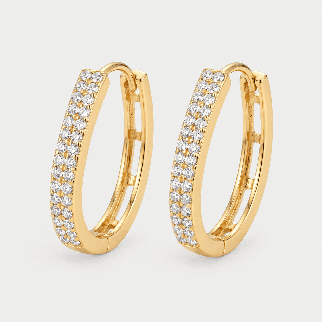 Round Diamond Two-Row Faceted Hoop Earrings 1