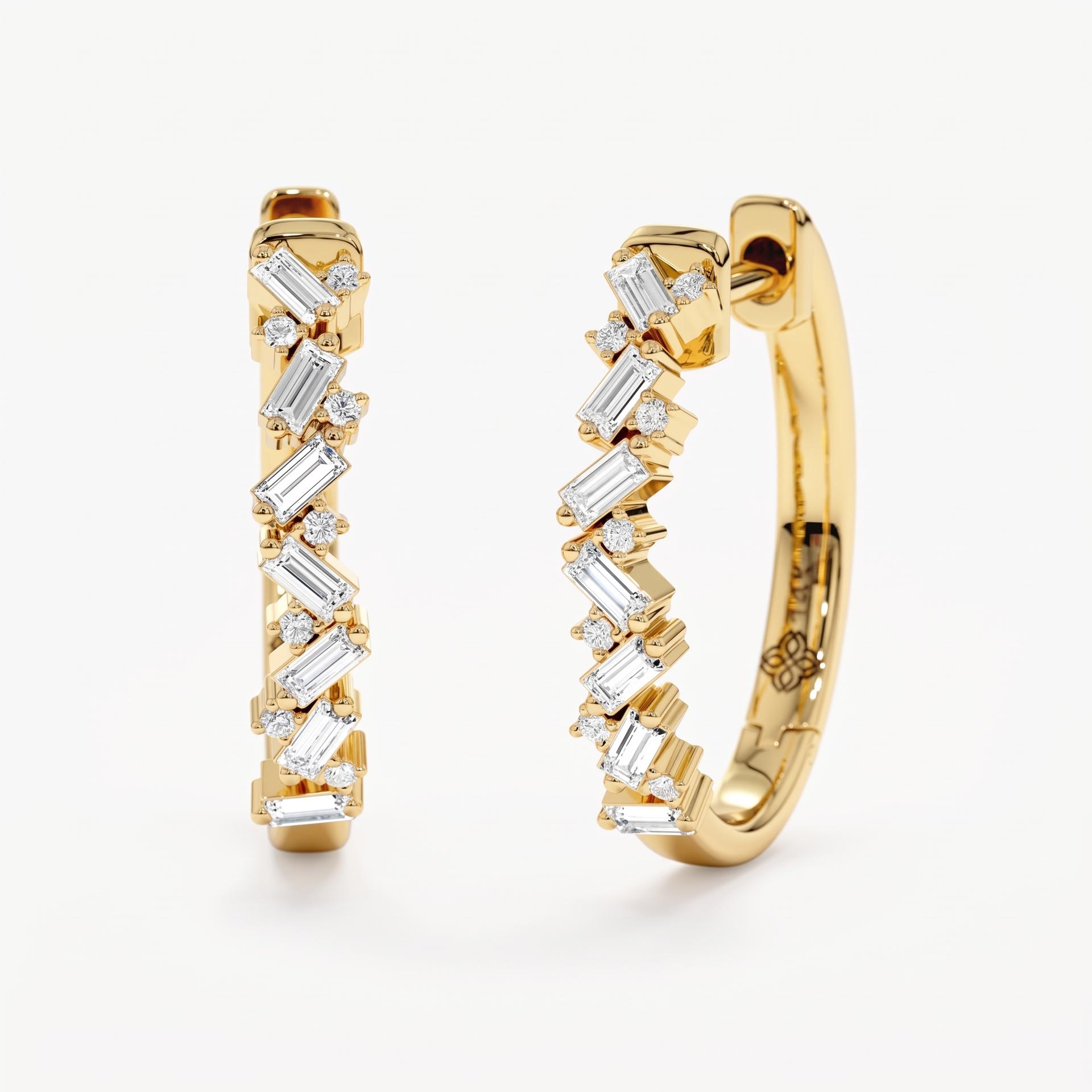 Scattered Baguette & Round Diamond Huggie Hoop Earrings 1