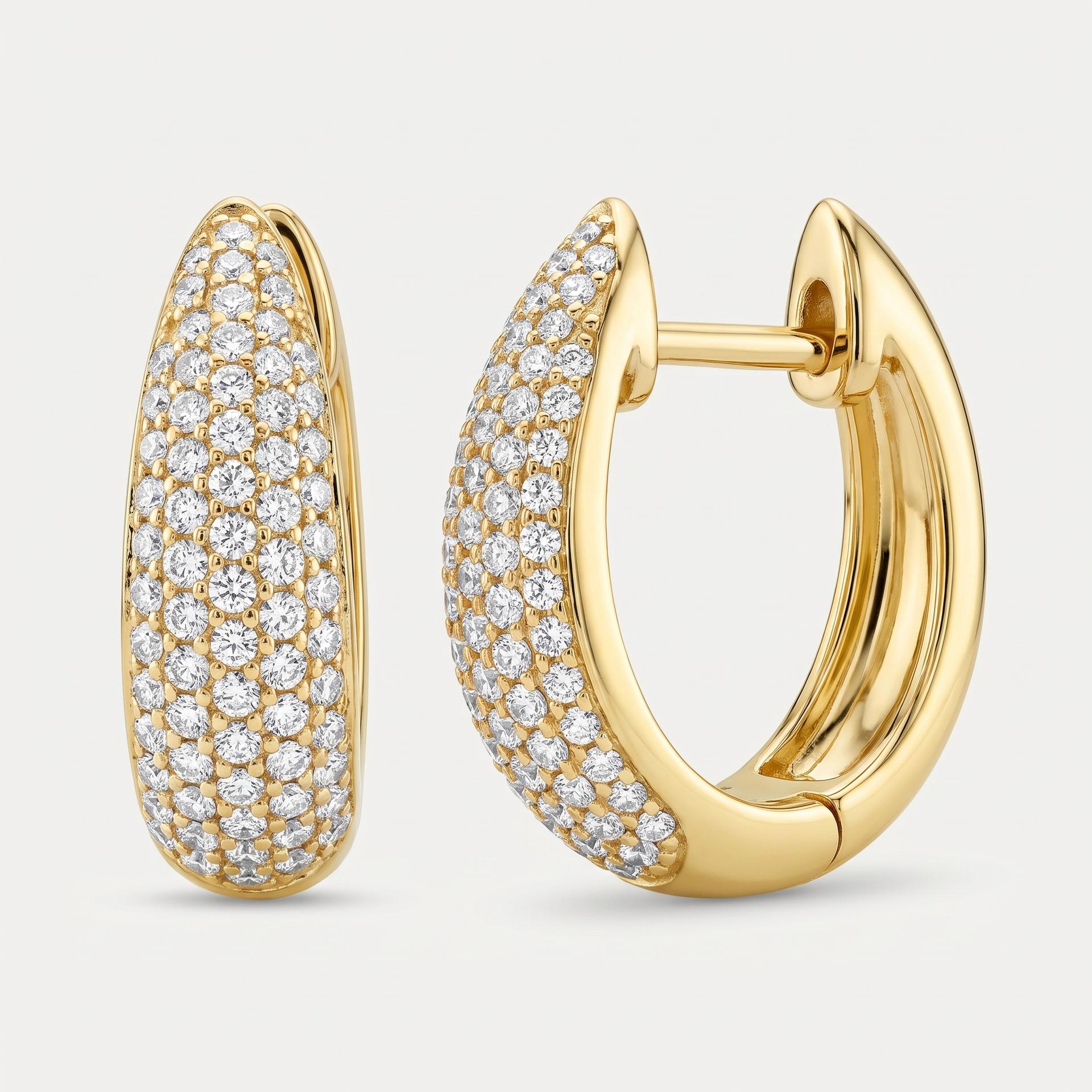 Round Diamond Pavé Huggie Hoop Earrings 1