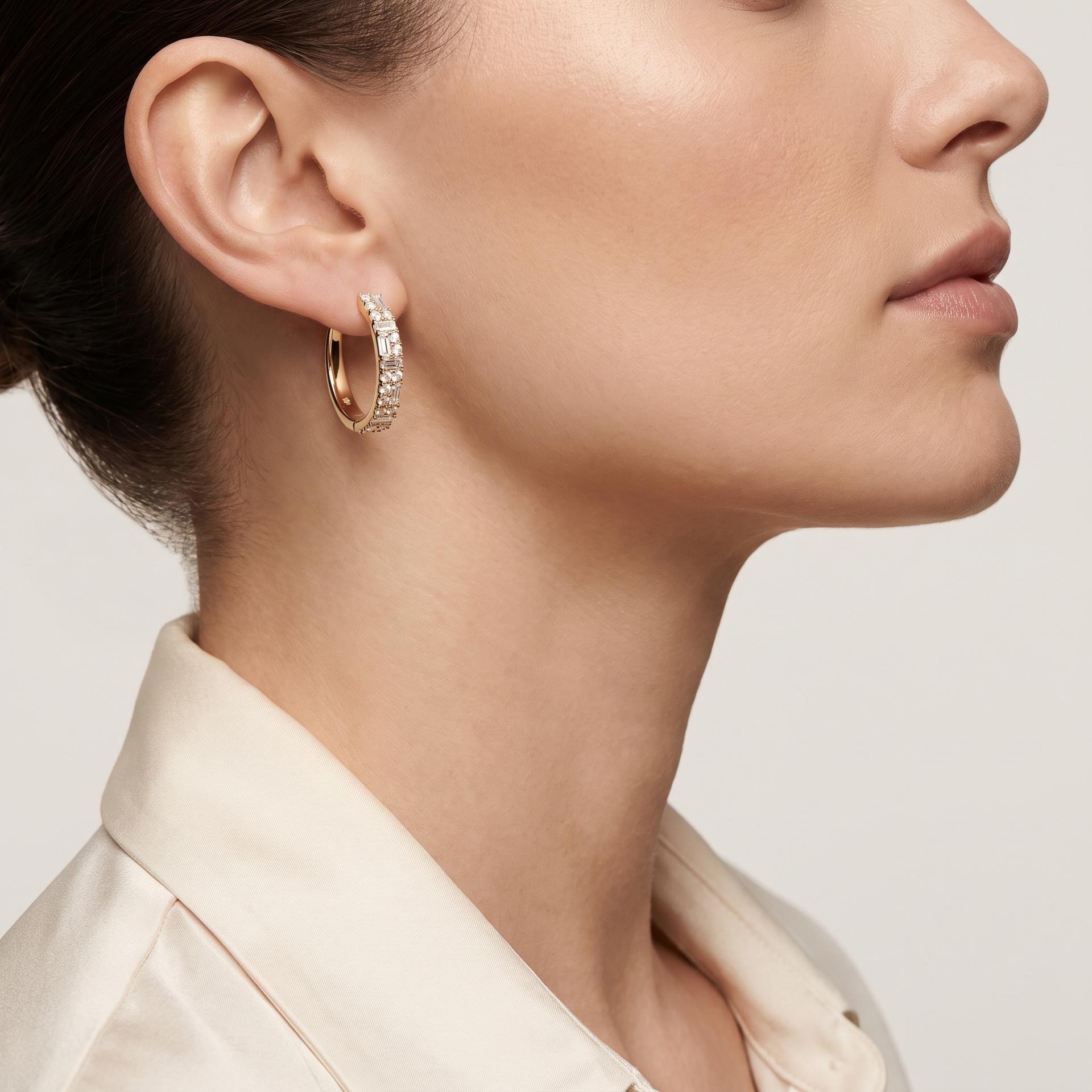 Baguette & Round Diamond Hoop Earrings 2