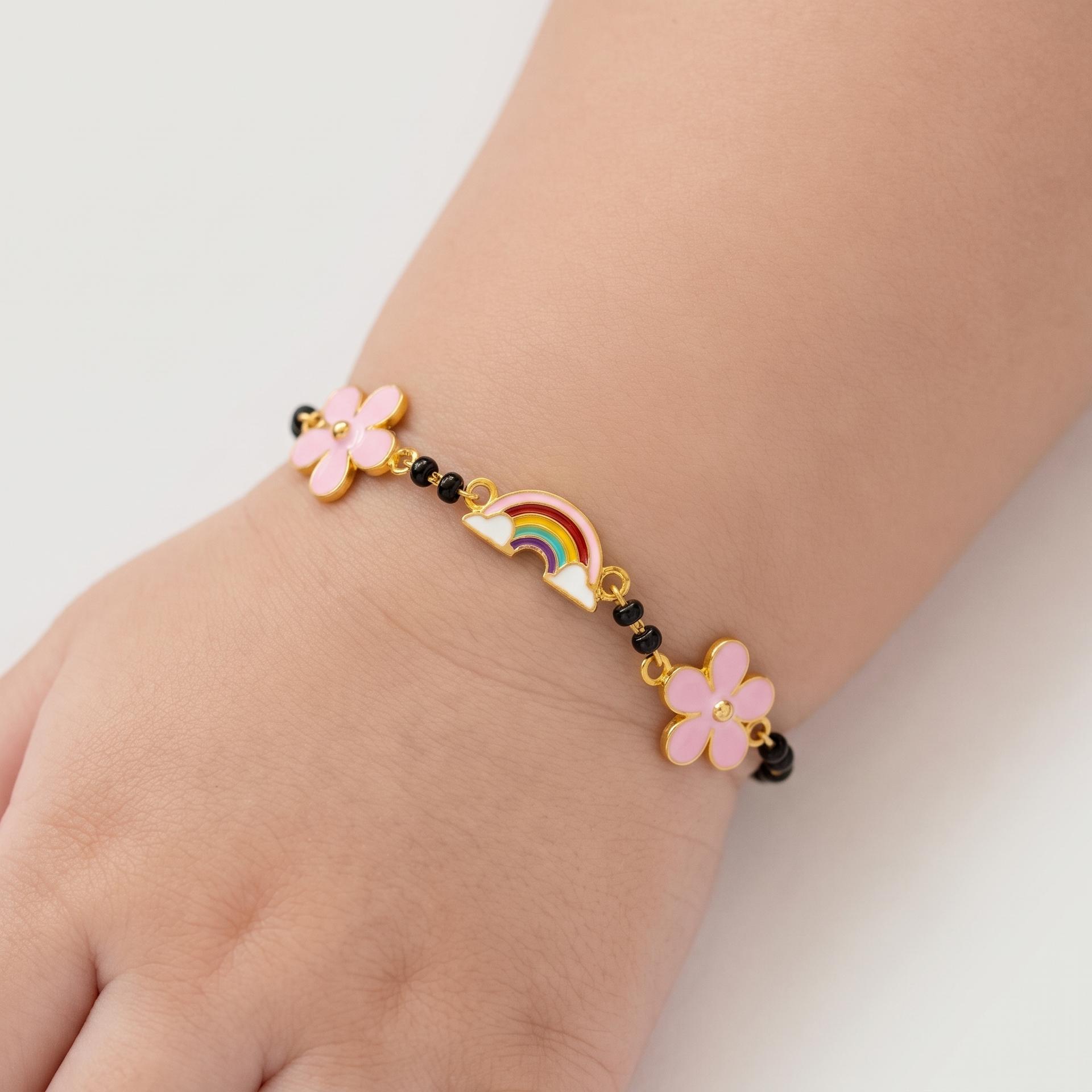 Rainbow Garden — Enamel Rainbow, Flower & Bead Chain Bracelet 3