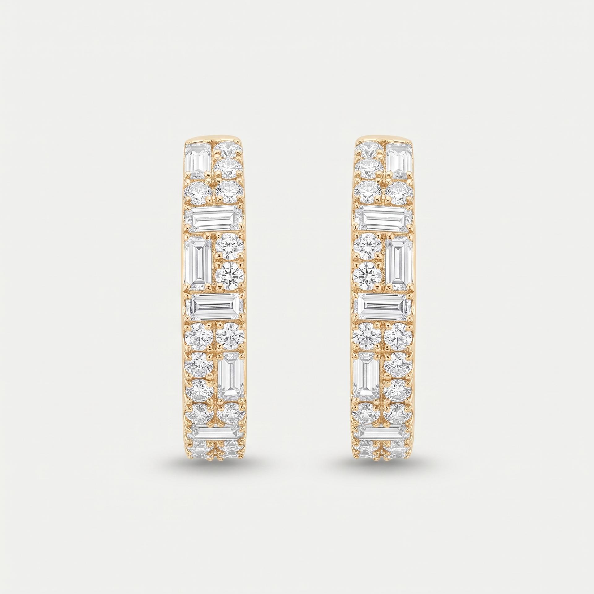 Baguette & Round Diamond Hoop Earrings 1