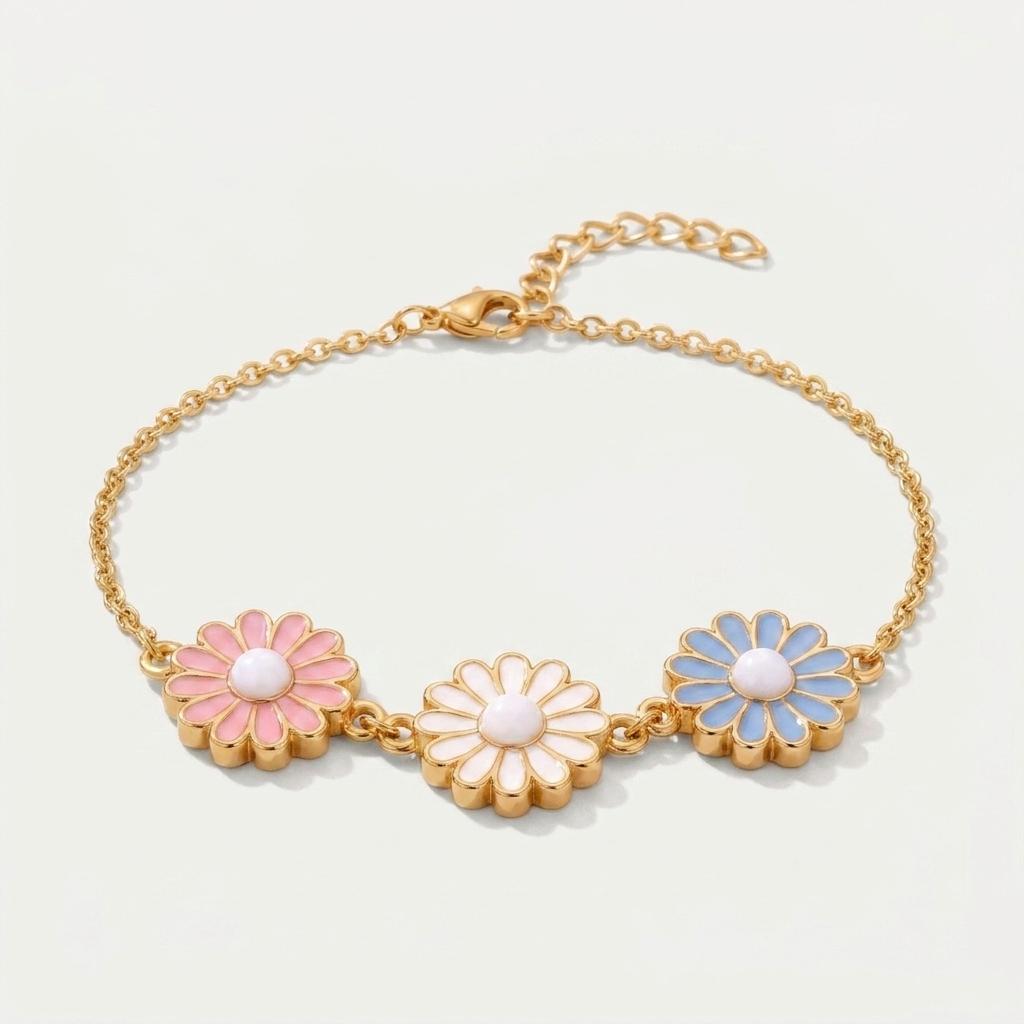 Daisy Chain — Enamel Daisy Flower Charm Chain Bracelet 1