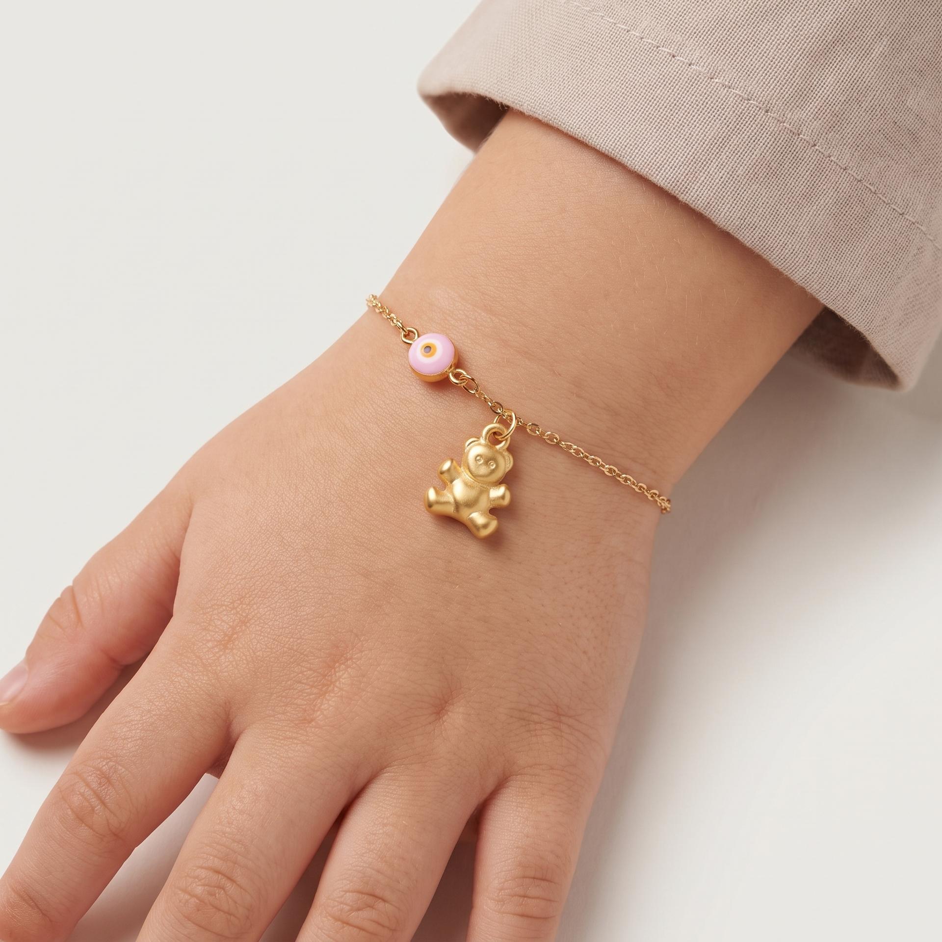 Teddy & Eye — Enamel Evil Eye & Gold Teddy Bear Charm Bracelet 2