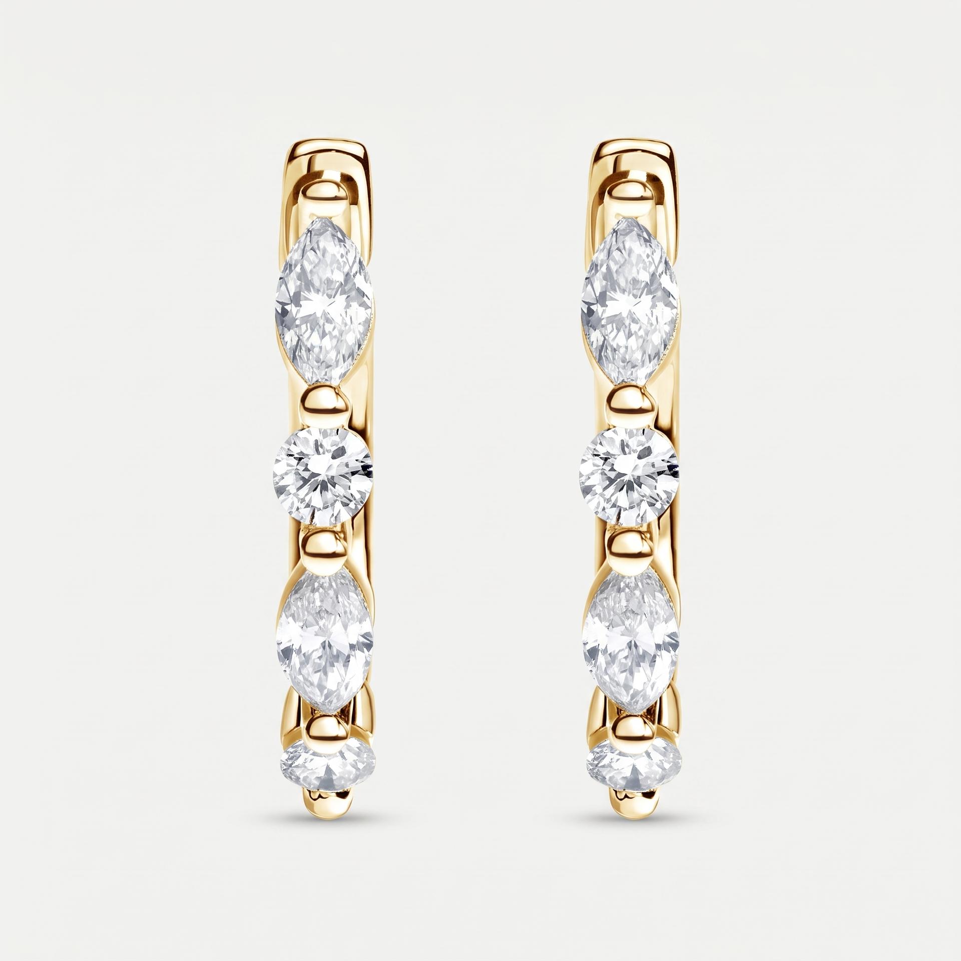 Marquise & Round Diamond Huggie Hoop Earrings 1