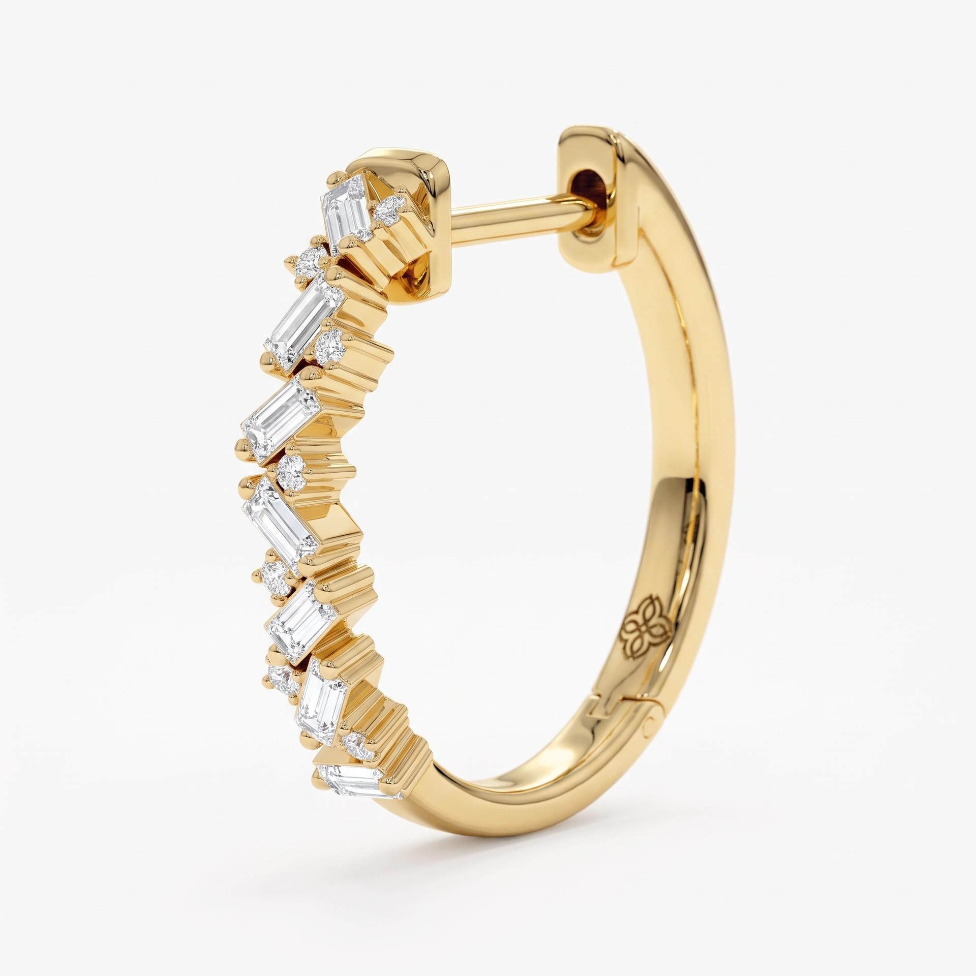 Scattered Baguette & Round Diamond Huggie Hoop Earrings 3