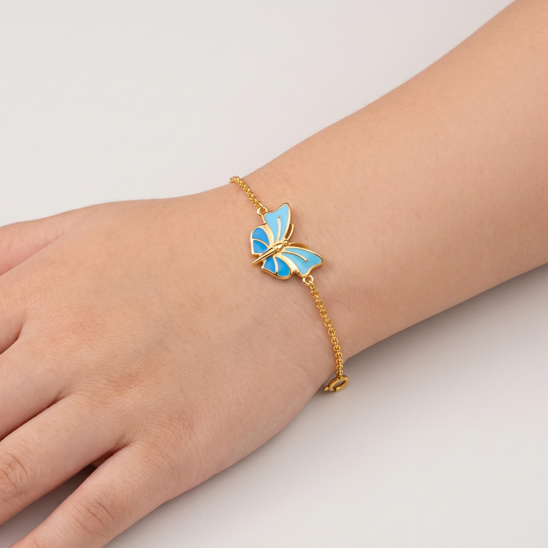 Blue Wings — Enamel Butterfly Charm Chain Bracelet 3