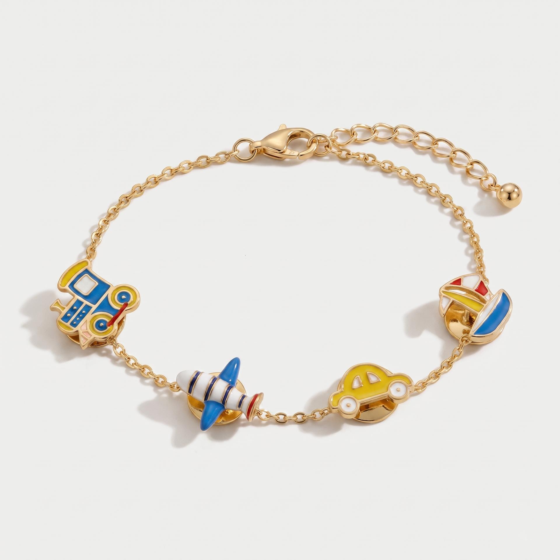 Toy Box — Enamel Train, Sailboat, Rocket & Car Charm Bracelet 1