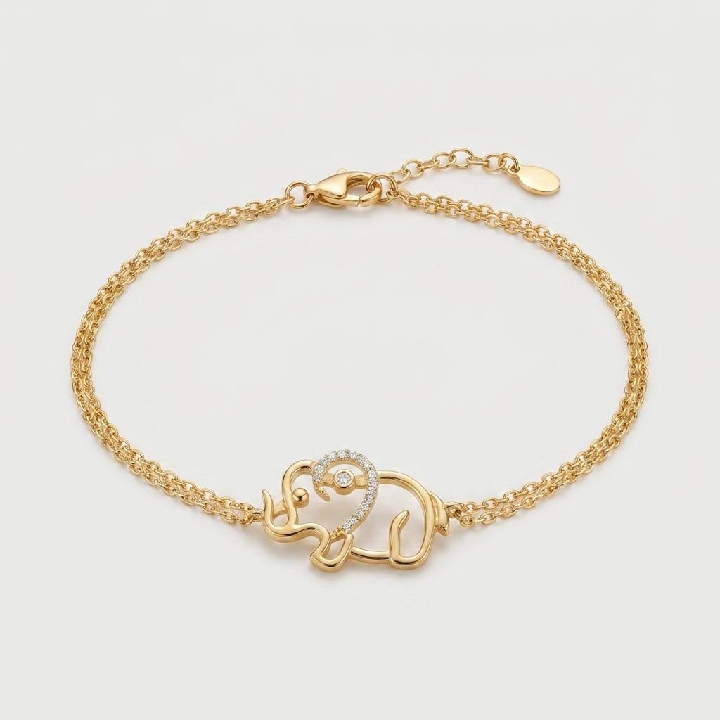 Trunk Up — Diamond Outline Elephant Chain Bracelet 1