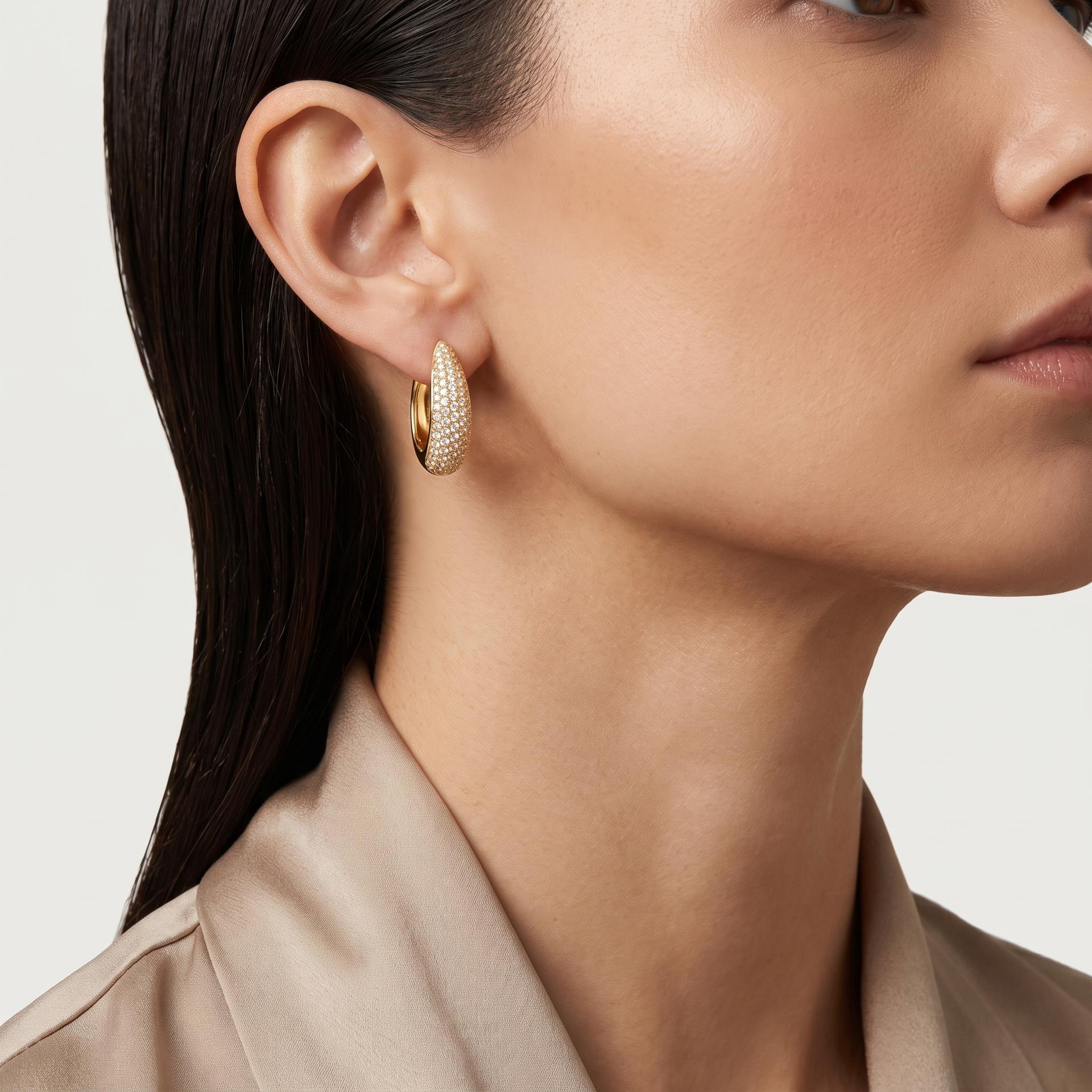 Round Diamond Pavé Huggie Hoop Earrings 2