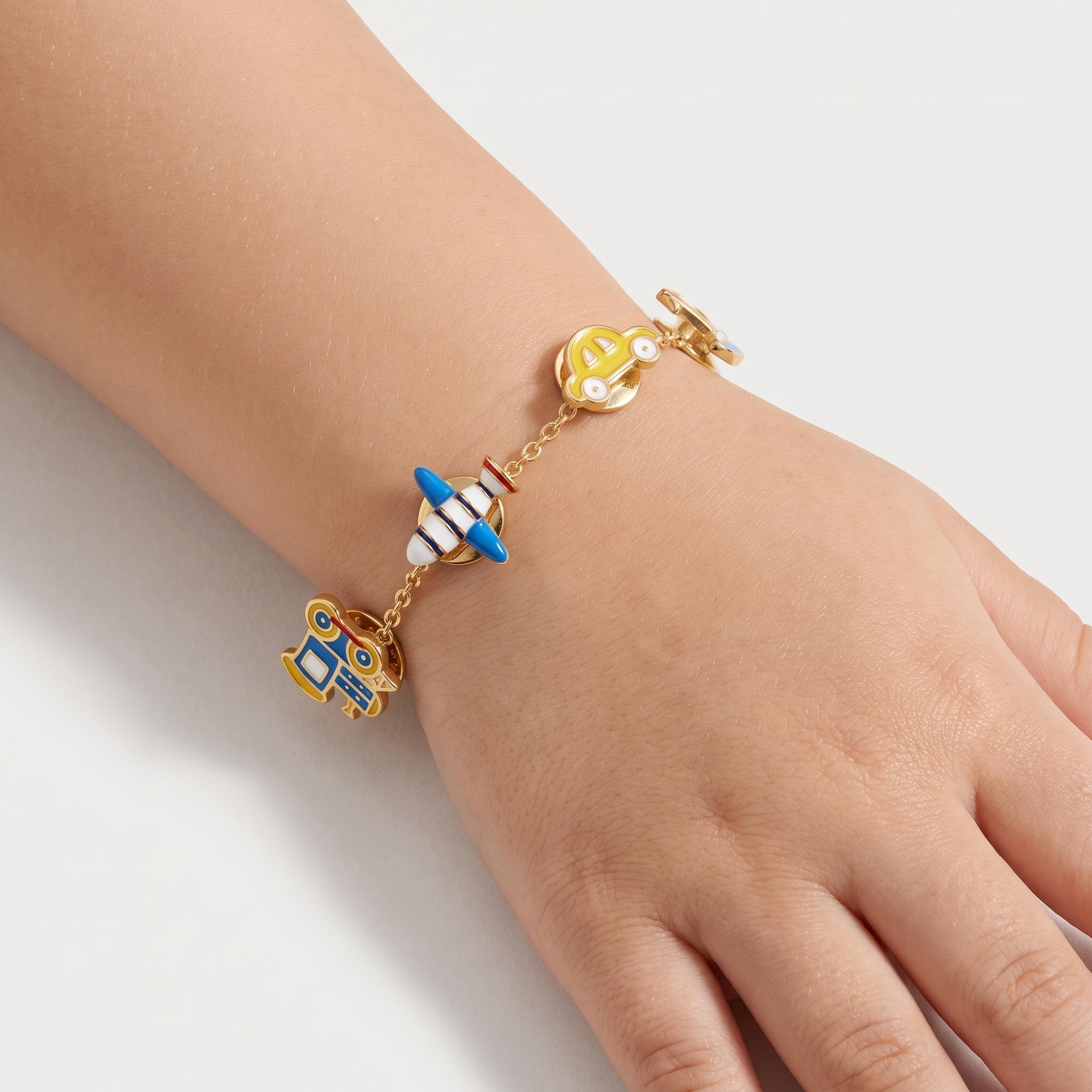 Toy Box — Enamel Train, Sailboat, Rocket & Car Charm Bracelet 3