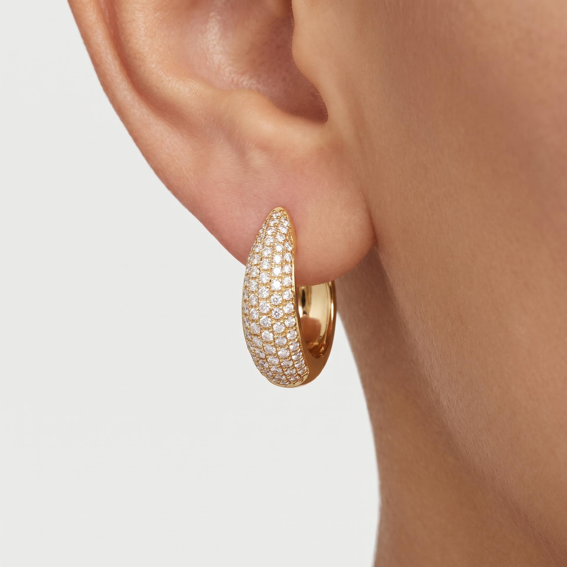 Round Diamond Pavé Huggie Hoop Earrings 3