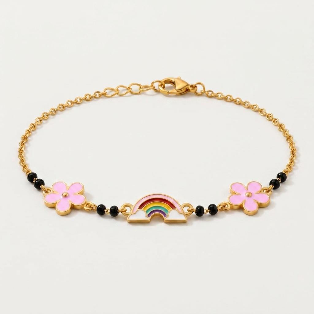 Rainbow Garden — Enamel Rainbow, Flower & Bead Chain Bracelet 1